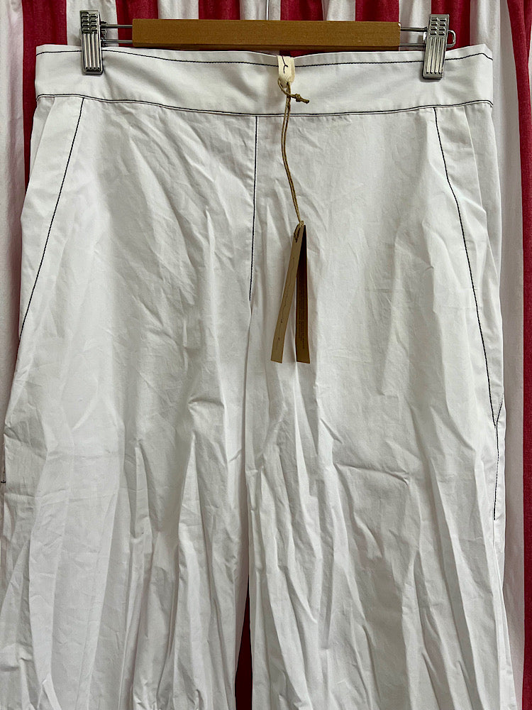 Alira Pant - White Cotton with Black stitching
