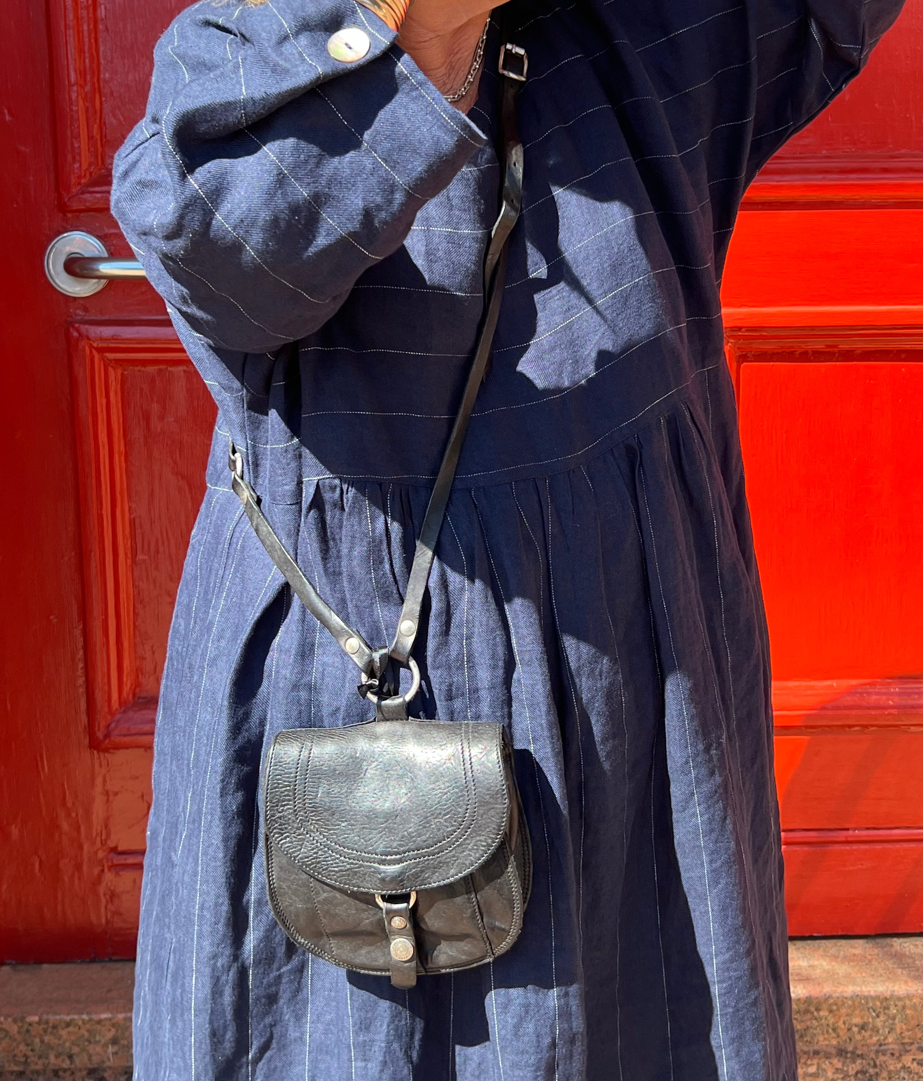 Bess Dress Linen Twill - Navy Pinstripe