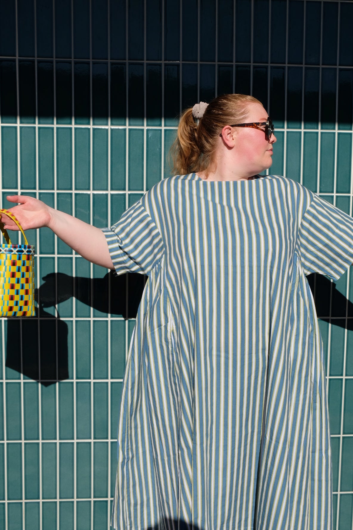Holly Dress Cotton Poplin - Cool Stripe
