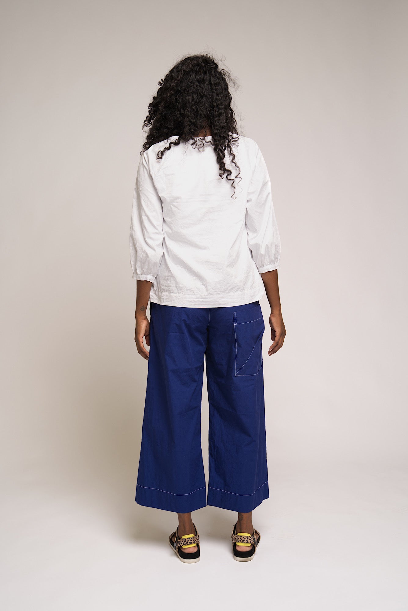 Alira Pant - White Cotton with Black stitching