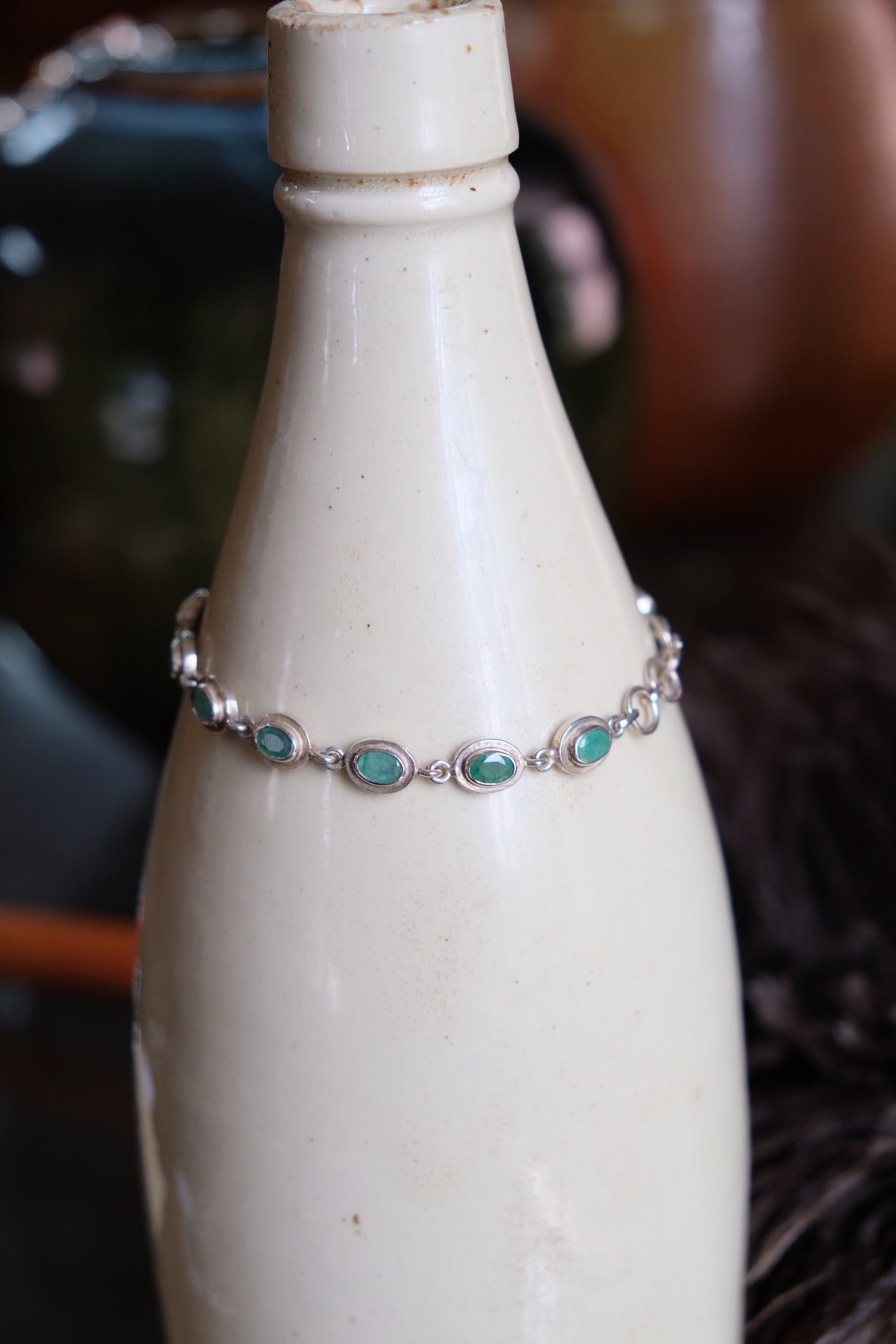 Emerald quartz and silver bracelet