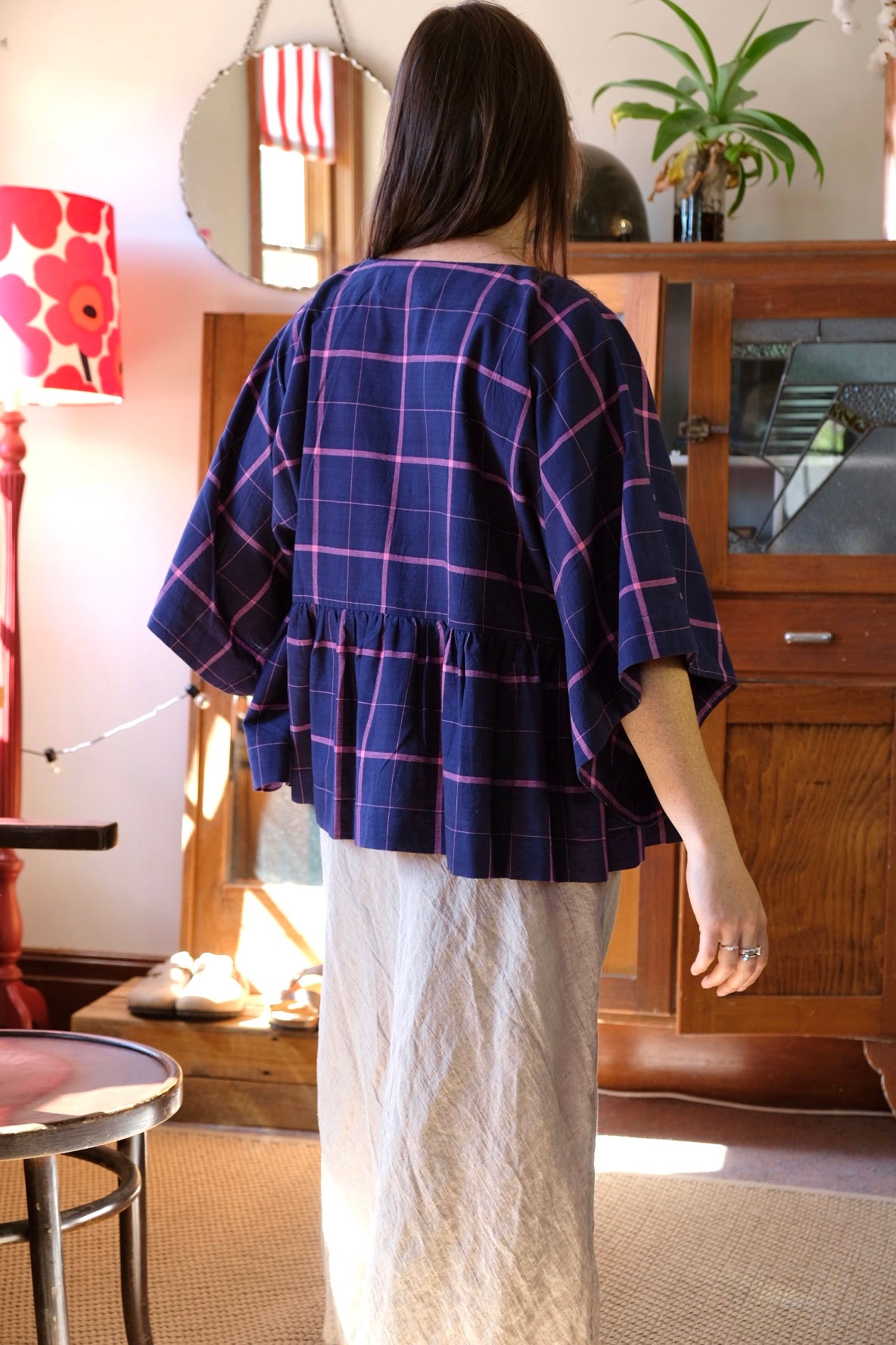 Kiki Kimono Sleeve Blouse - Indigo/Pink
