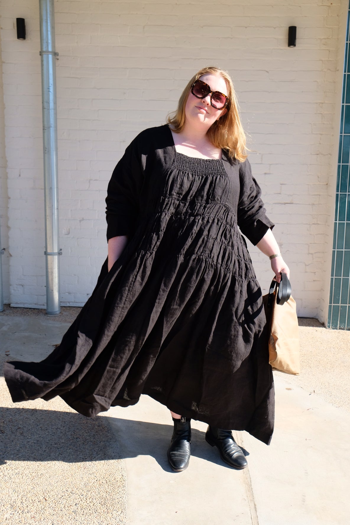 Helena Dress Long - Linen - Black