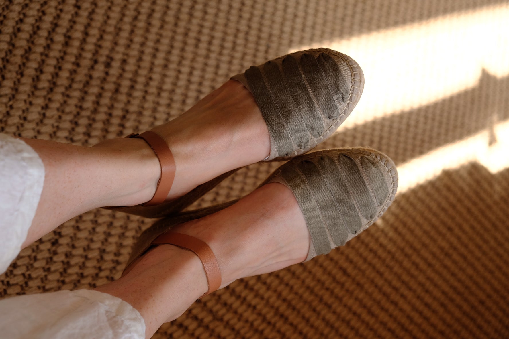 Ribbon Lace Flat Espadrilles - Natural/Kahki