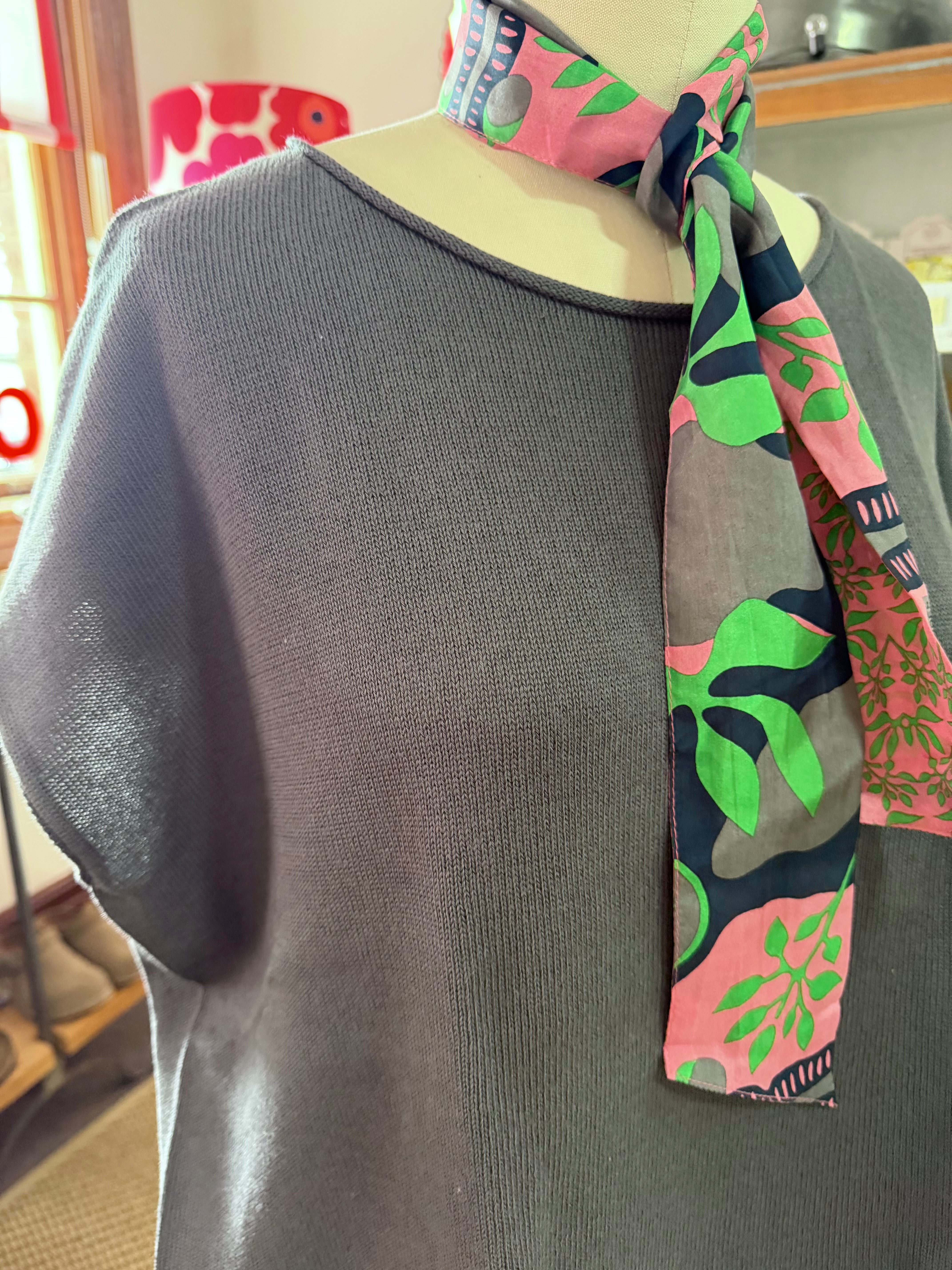 organic cotton curled edge sleeveless knit/vest - charcoal