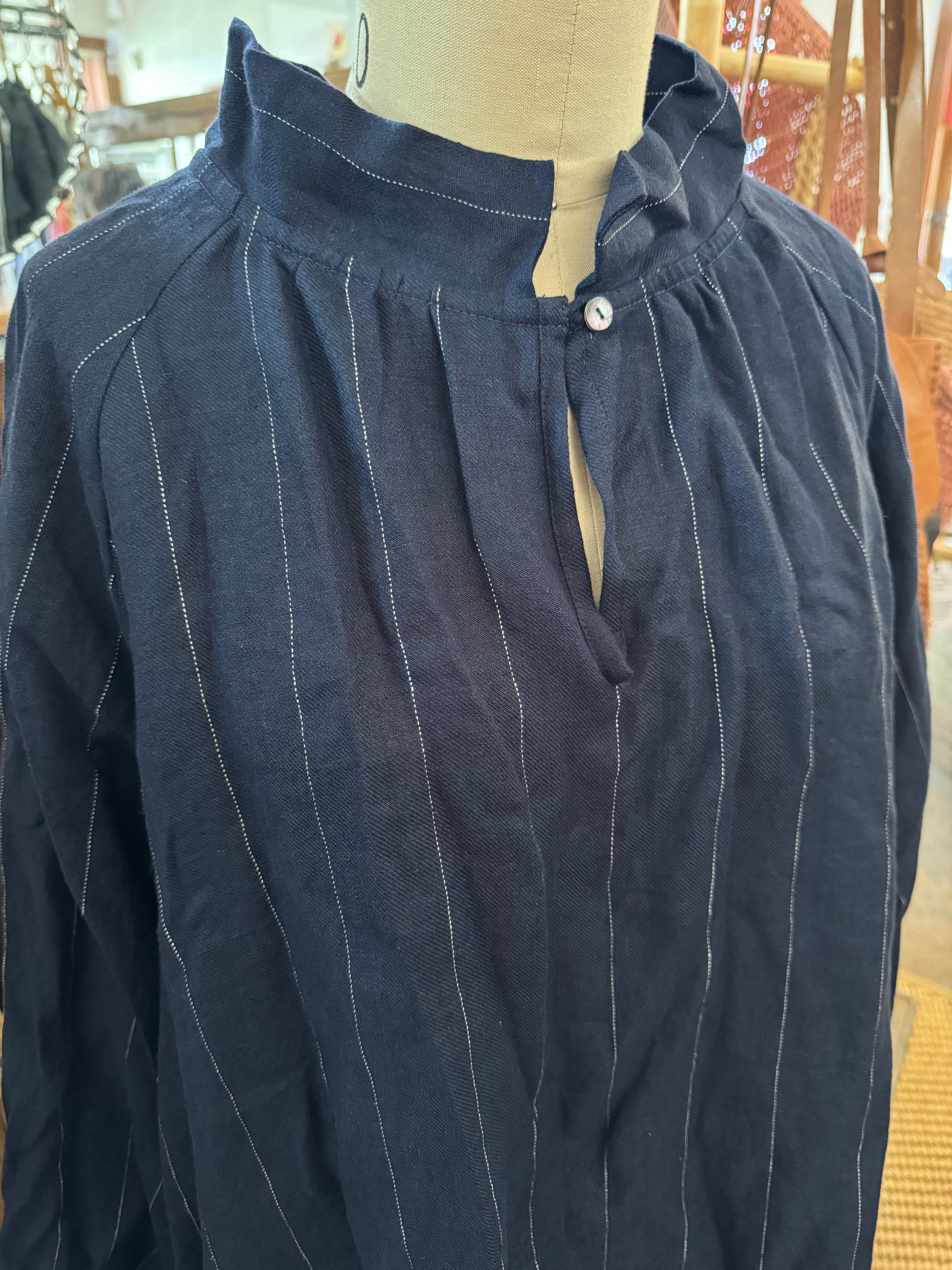 Pre-loved Aurora Linen Twill Smock - Navy Stripe
