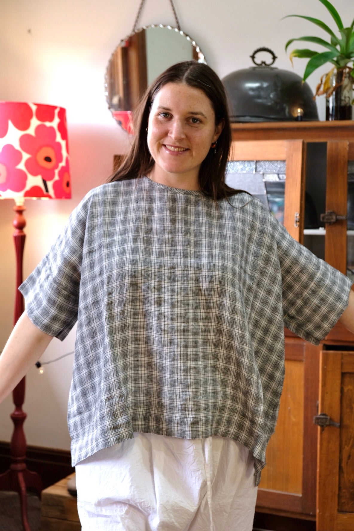 Avril T-Shirt - Textured Check Linen