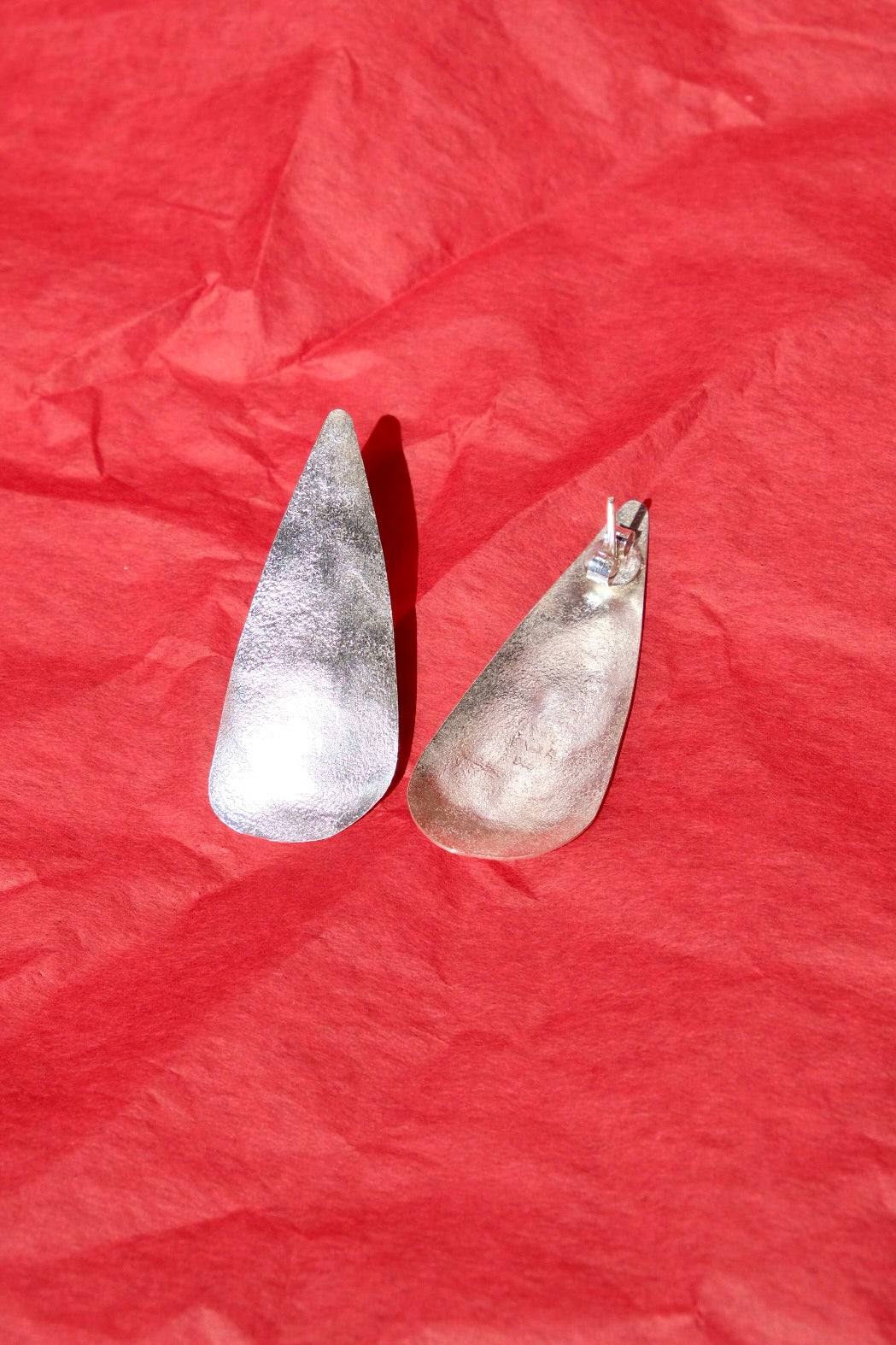 Pointed drop stud earrings silver