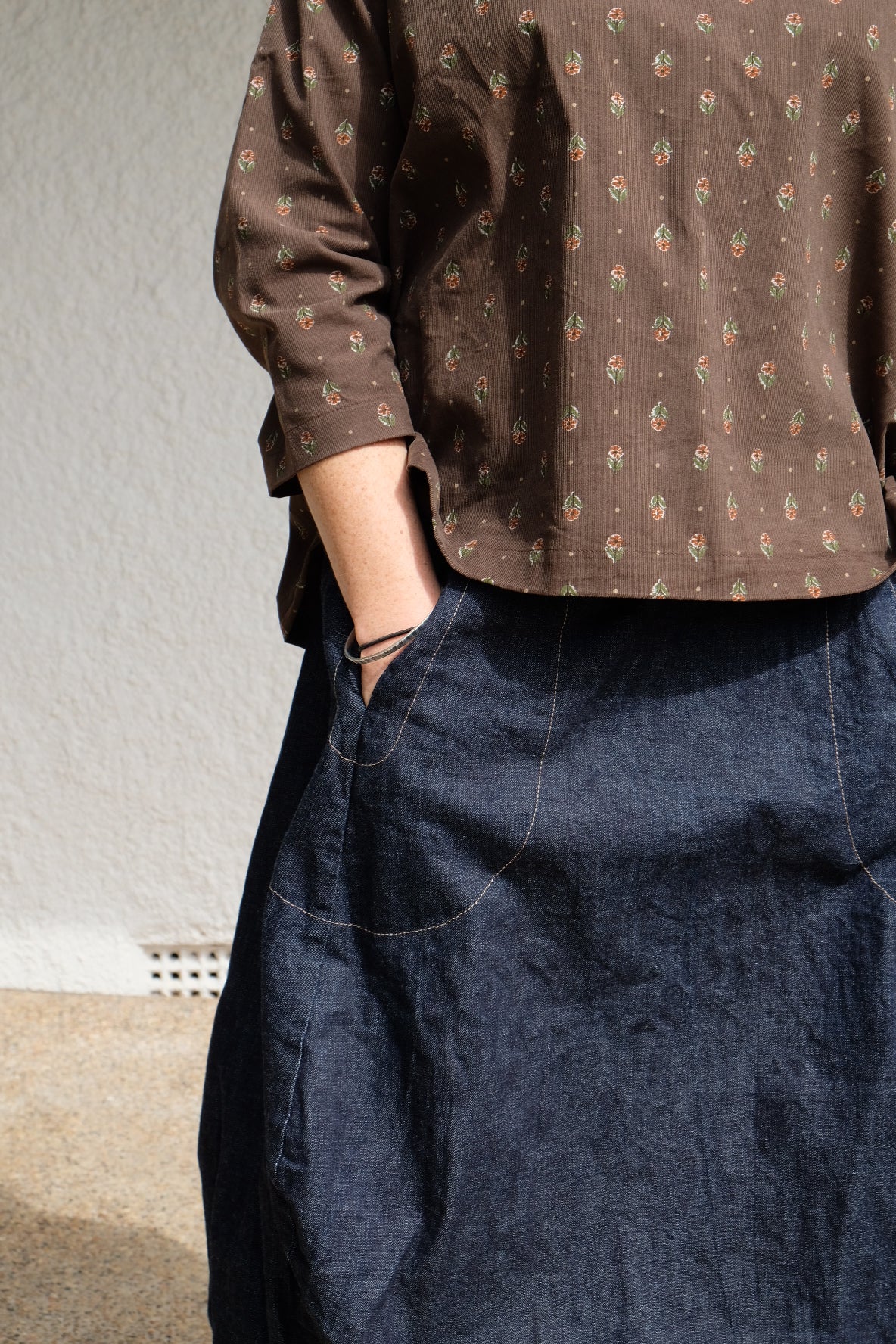 Gertie Top - printed Choc Cord
