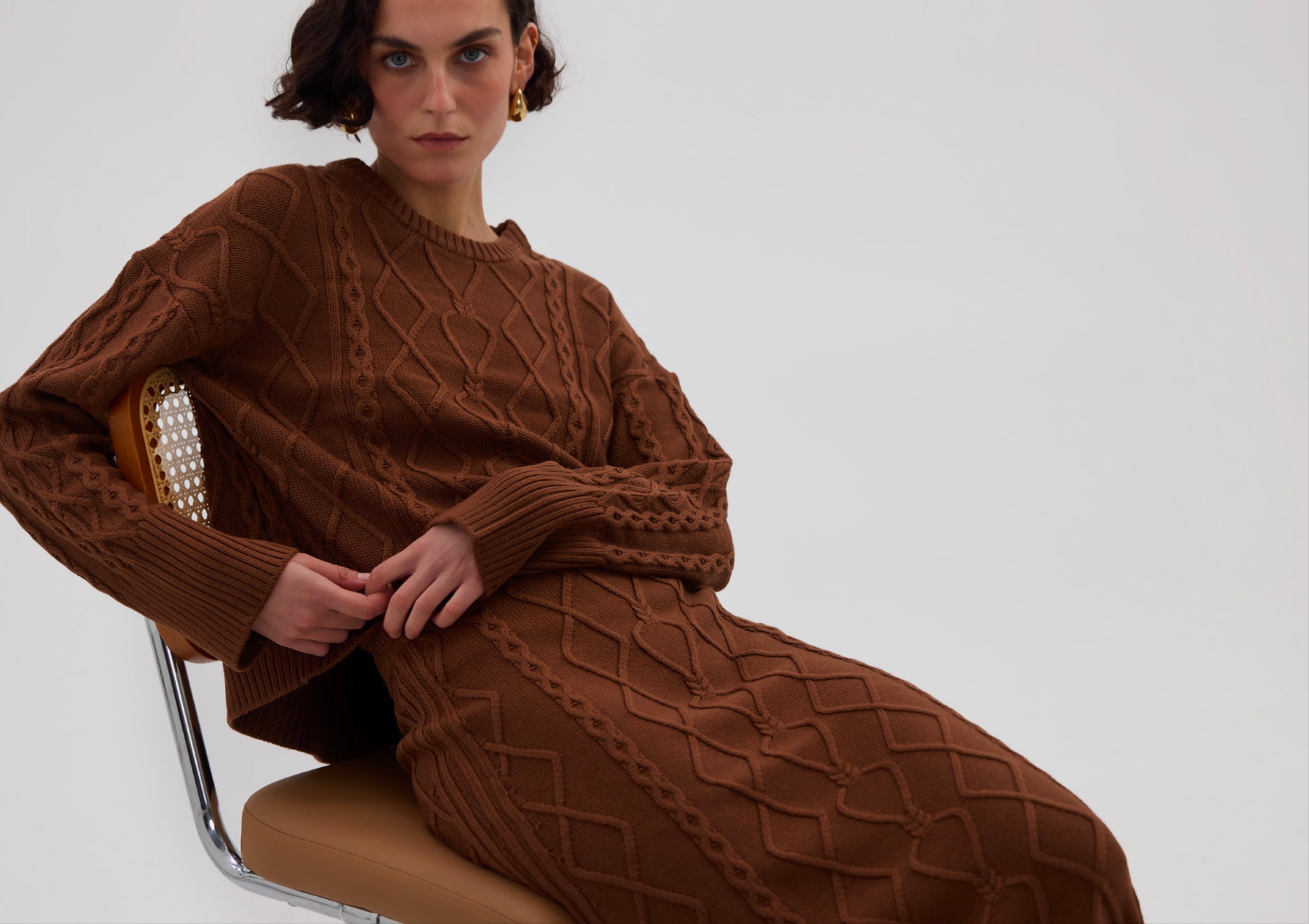 HEART CABLE MAXI SKIRT - Walnut