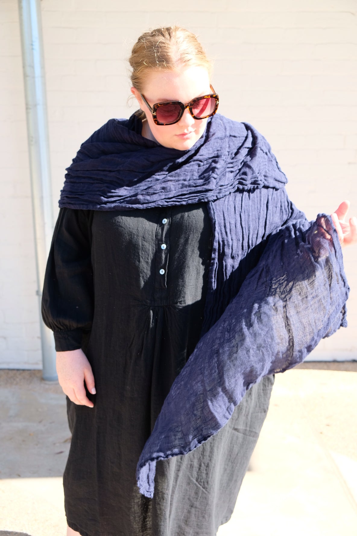 Soft Classic Scarf - Soft Linen Gauze - Navy