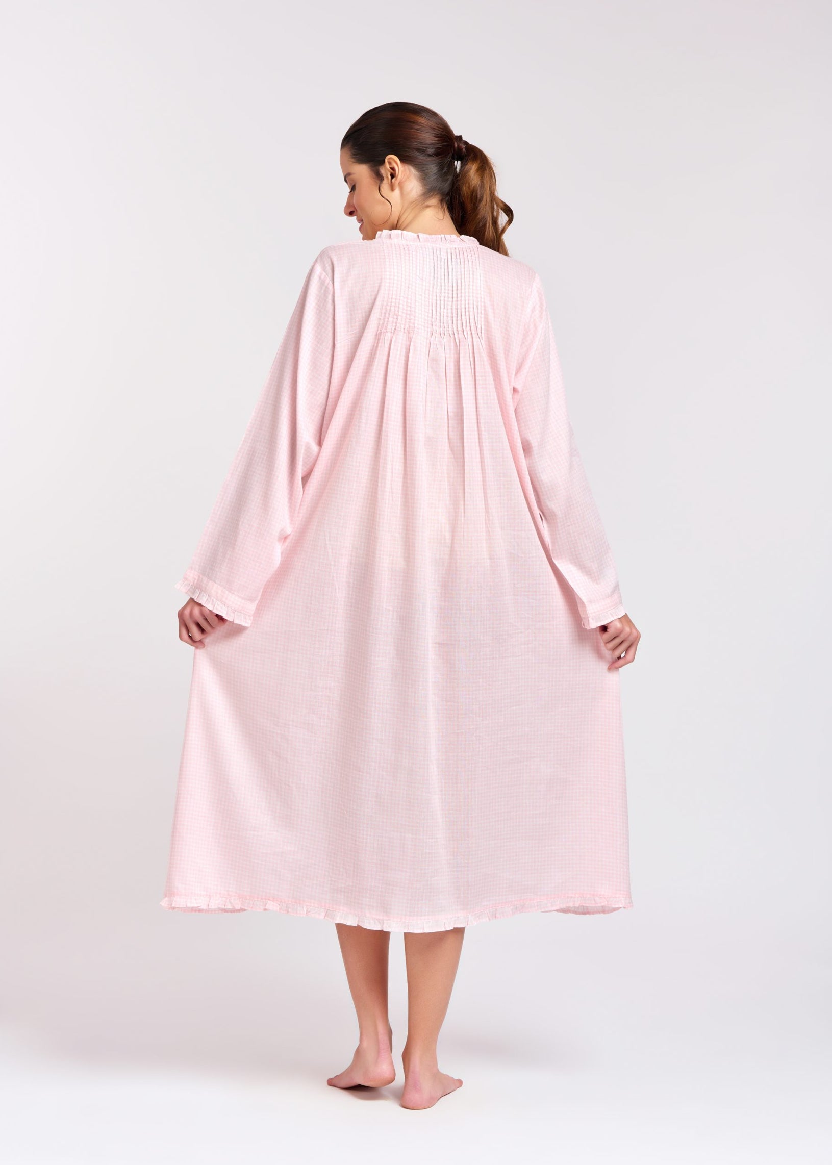 Long Sleeve Nightie - Soft Pink Gingham