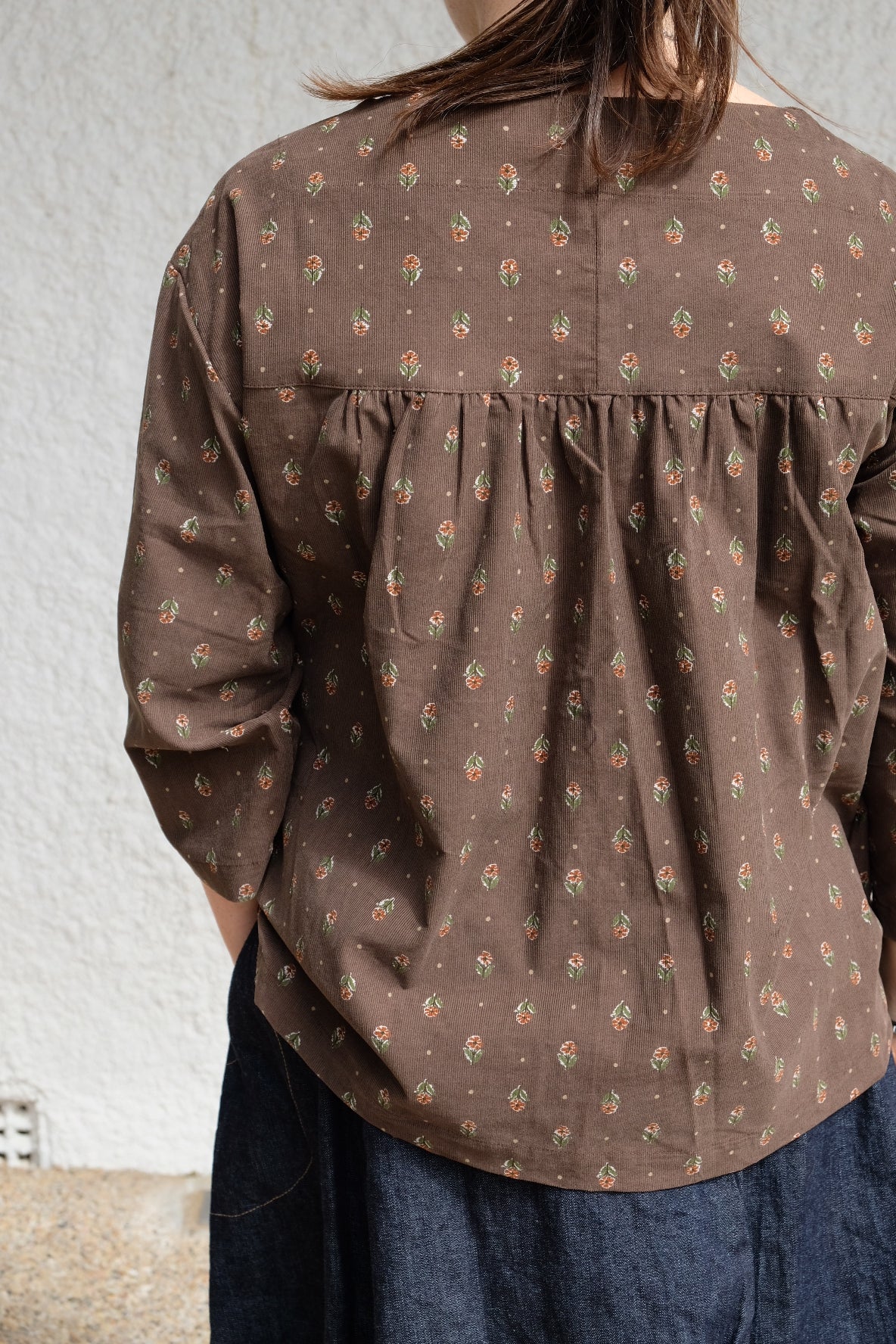Gertie Top - printed Choc Cord