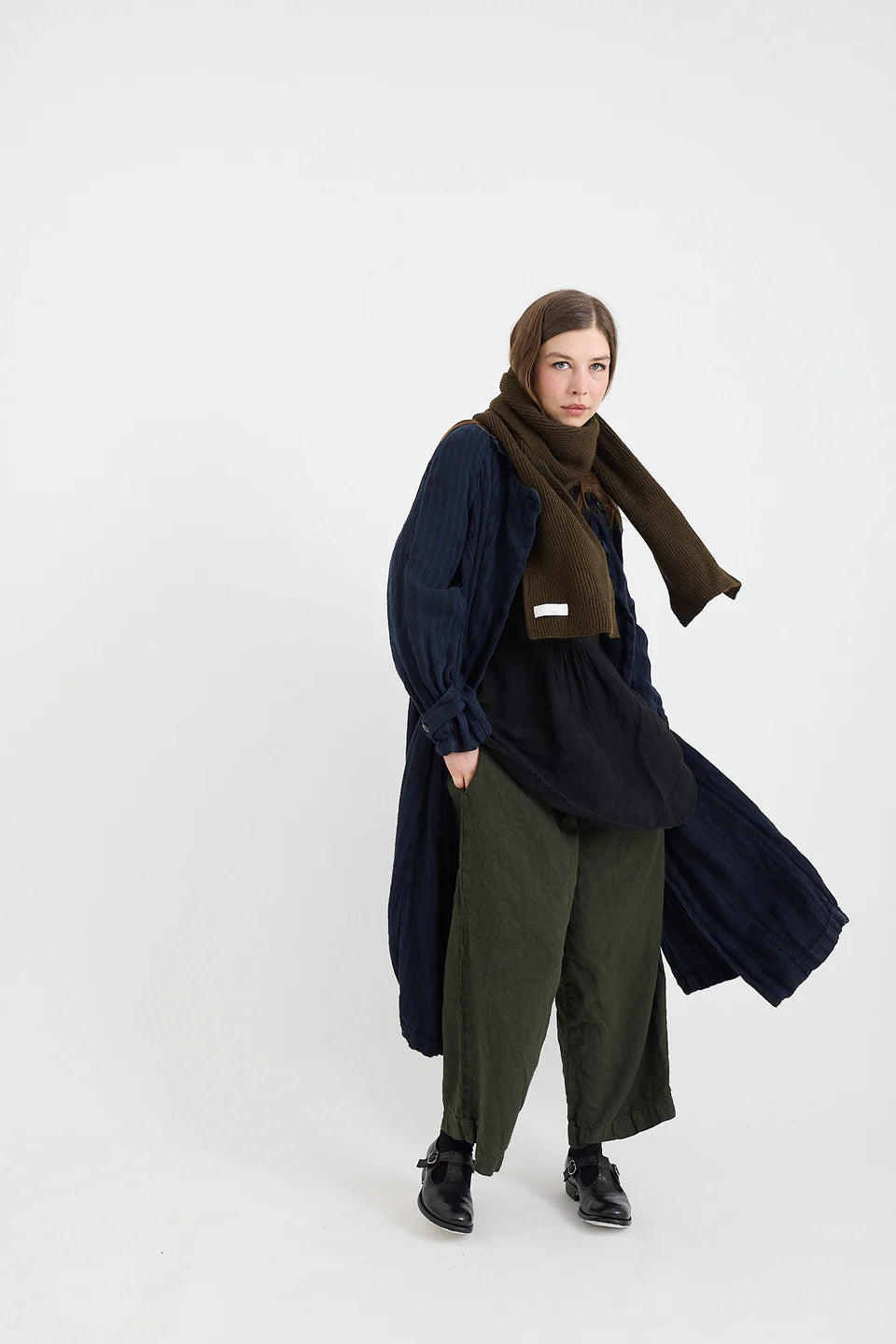 1915 Unisex Duster Jacket - Twill Weave Linen Stripe - Navy
