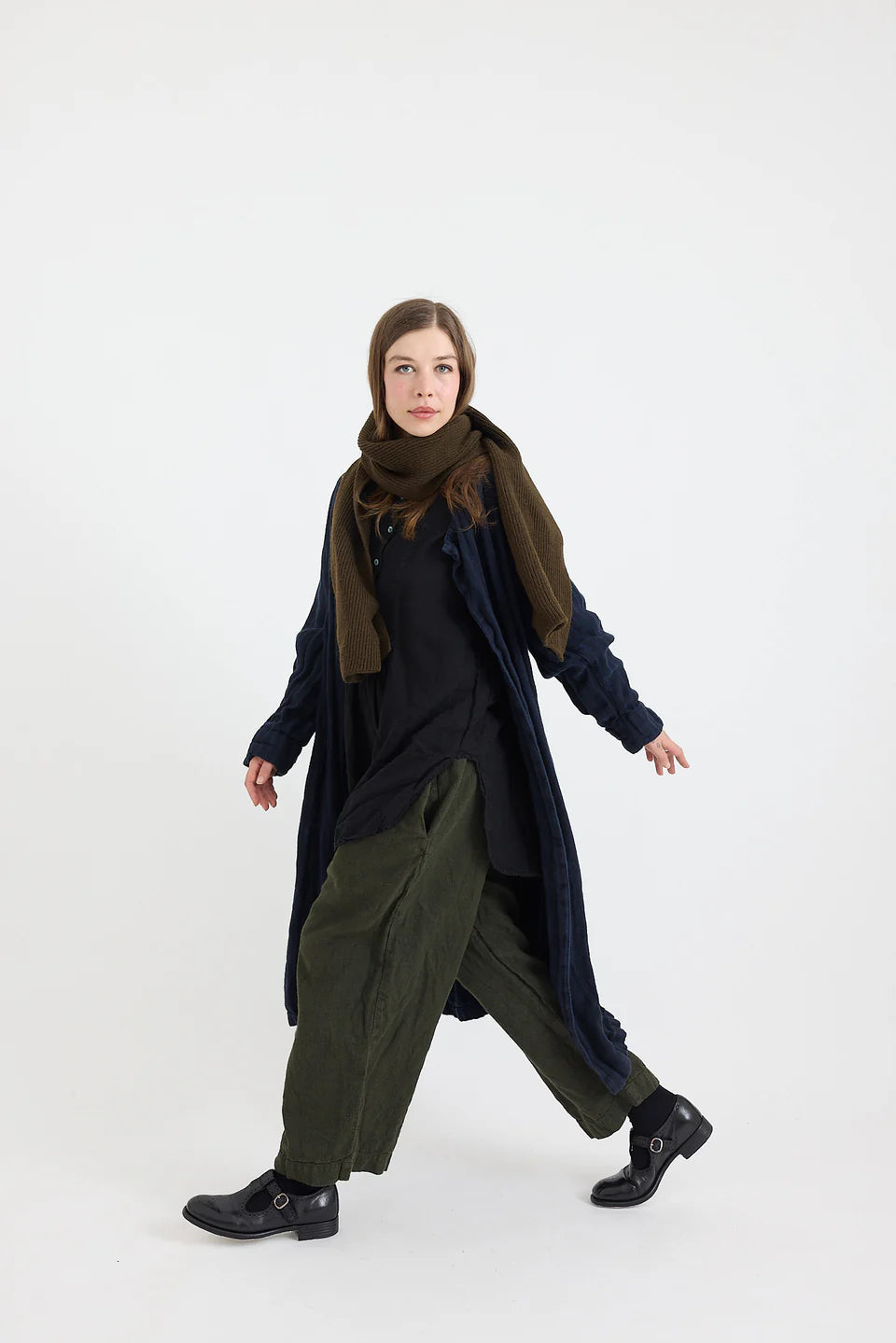 1915 Unisex Duster Jacket - Twill Weave Linen Stripe - Navy