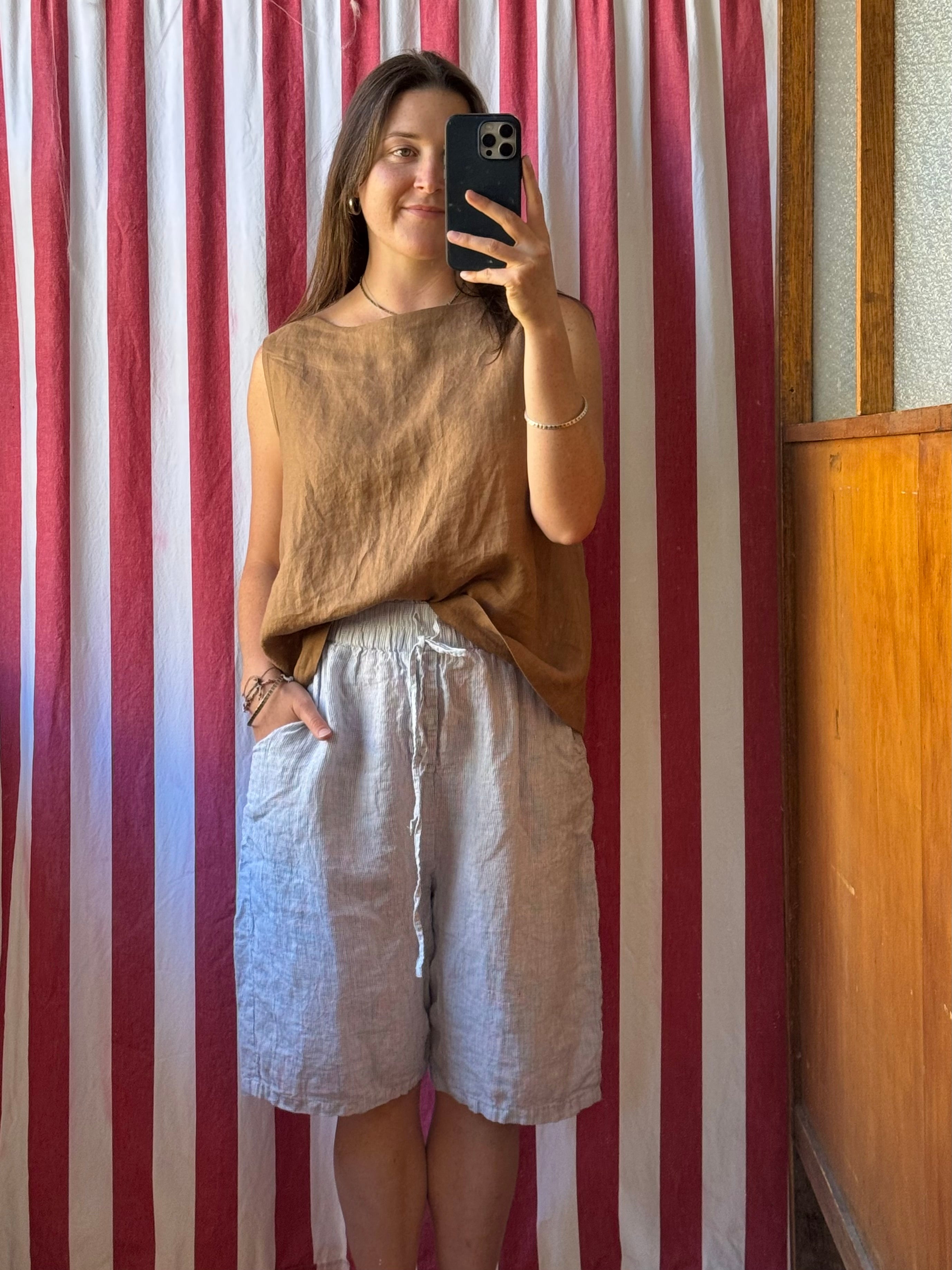 JAYA SHORTS - LINEN - Blue Pin Stripe