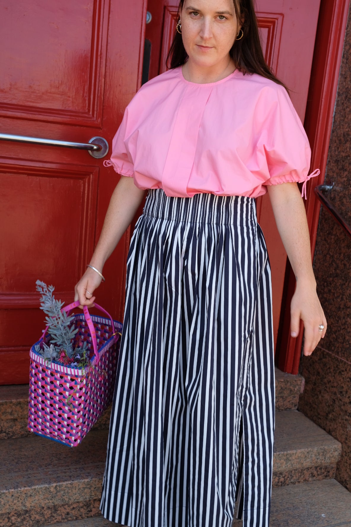 Brittany Skirt - Navy Stripe Poplin