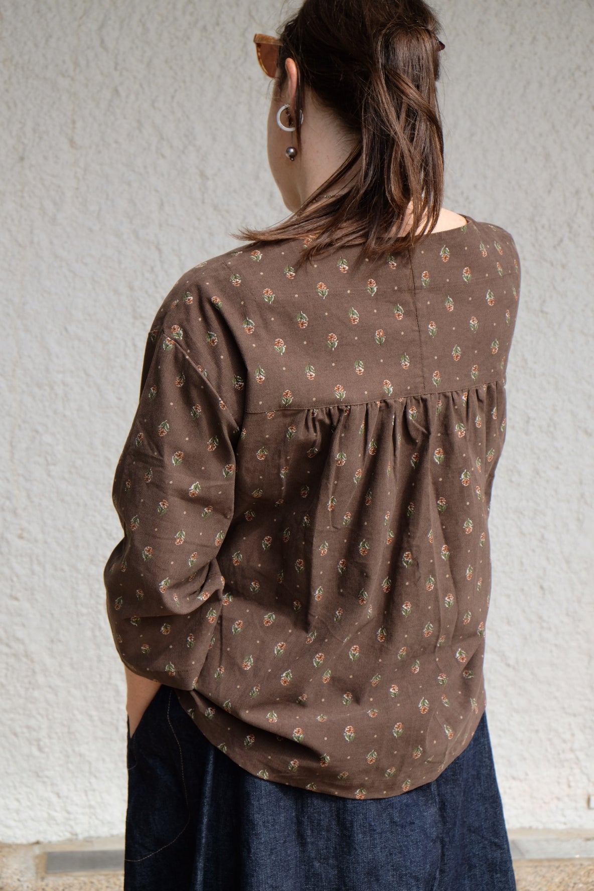 Gertie Top - printed Choc Cord