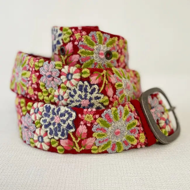 Teaberry embroidered wool Belt