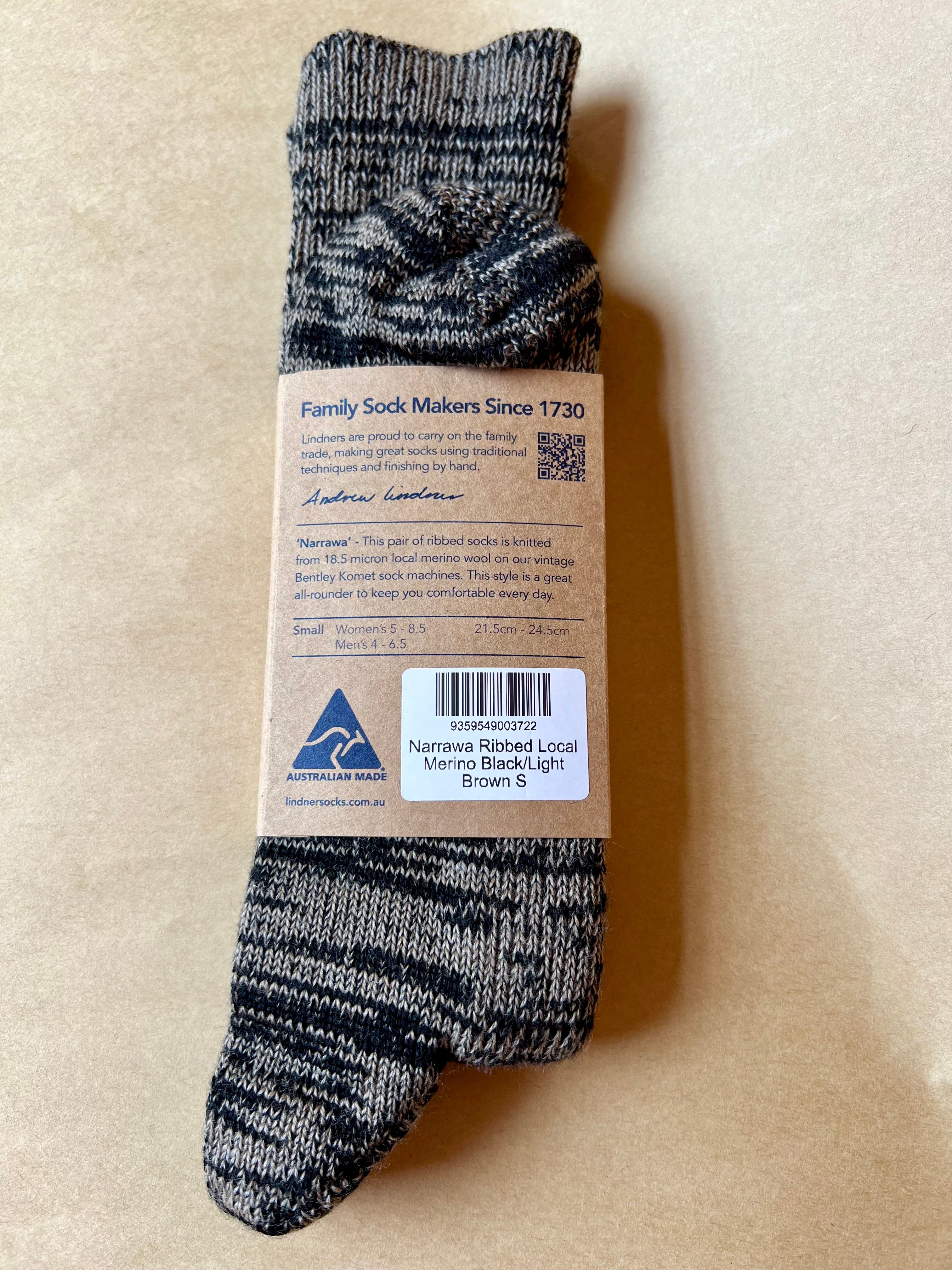 Narrawa Ribbed Local Merino - Black/Light Brown