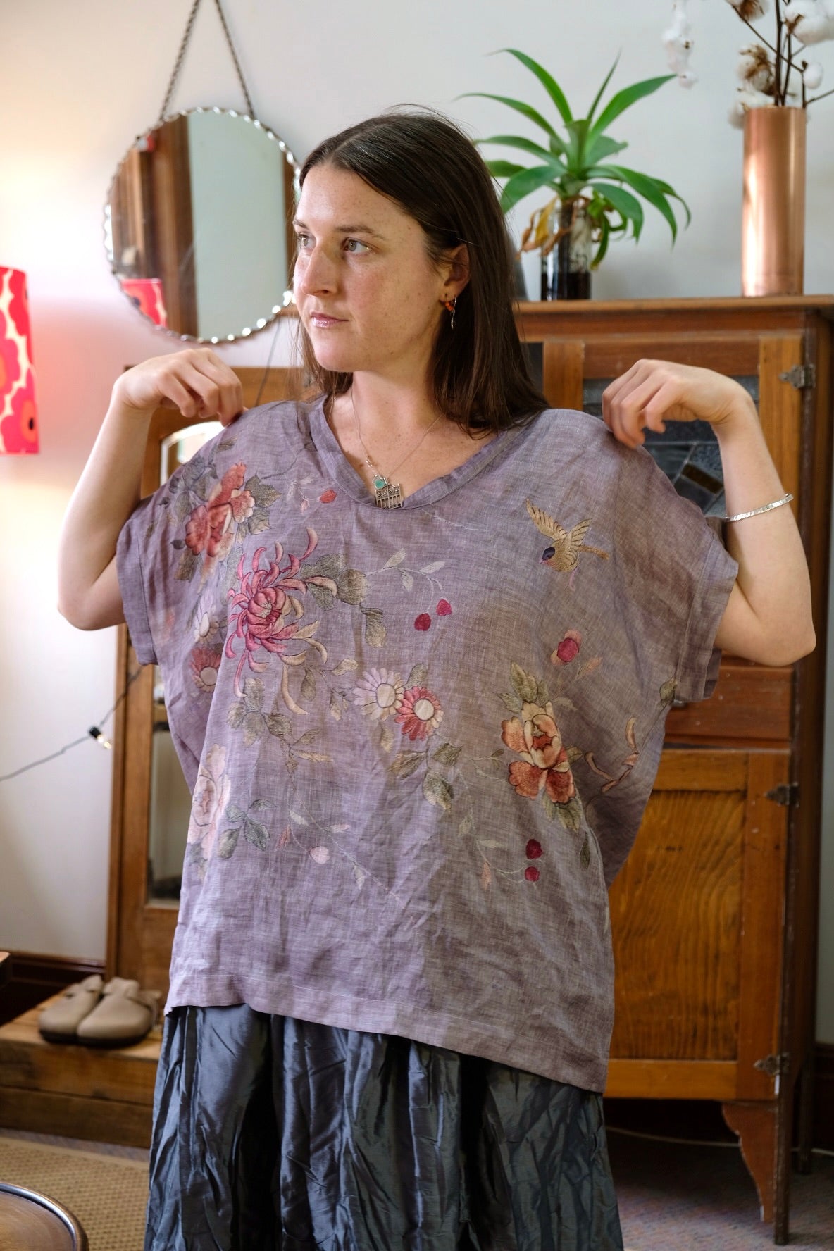 Imogen Top - Floral Print Grey