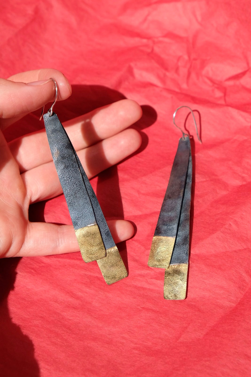 Long drop earrings oxidised gold