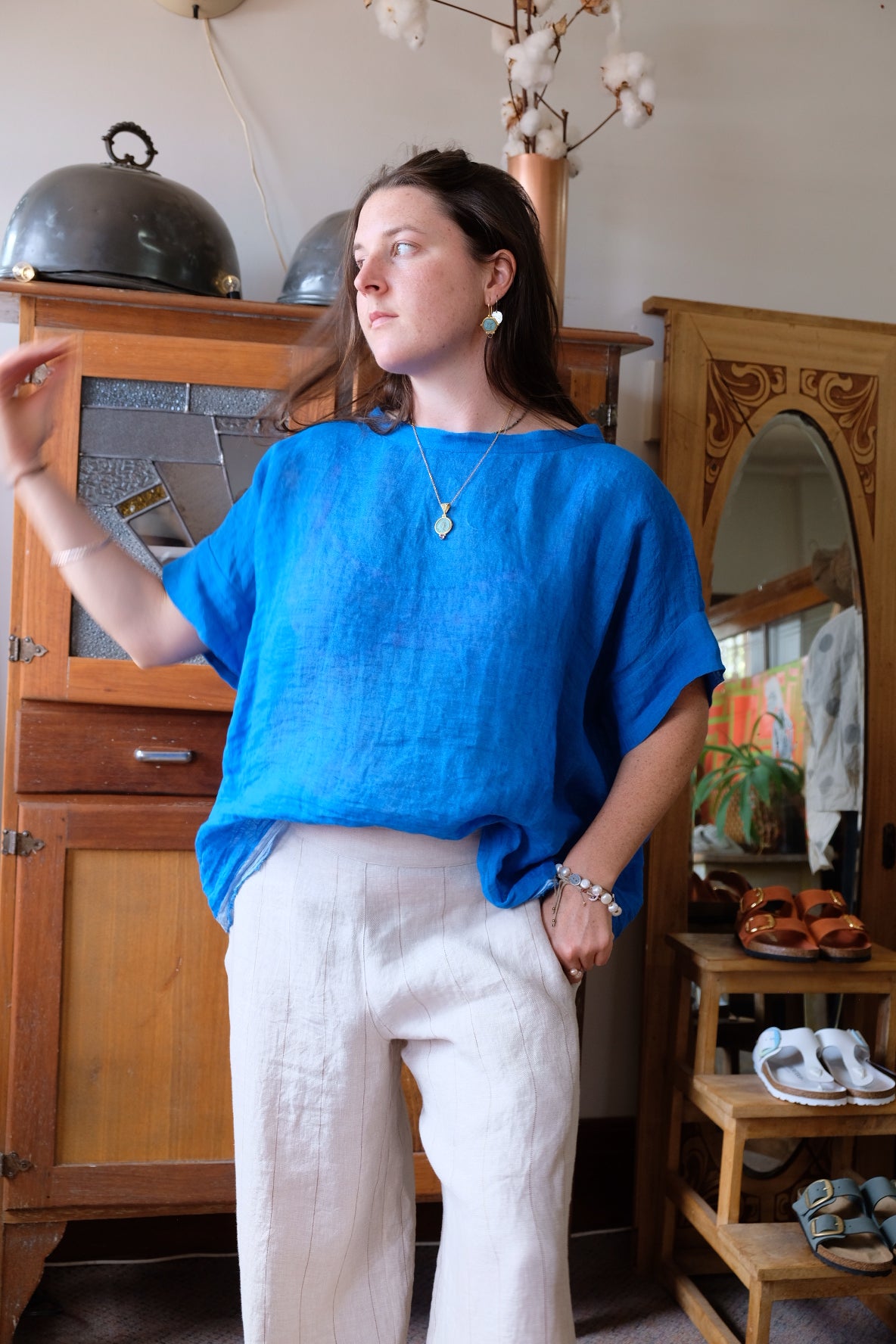 Gauze linen Tee - Azure