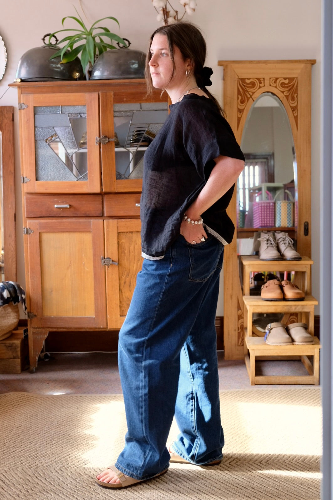 Gauze linen Tee - Black