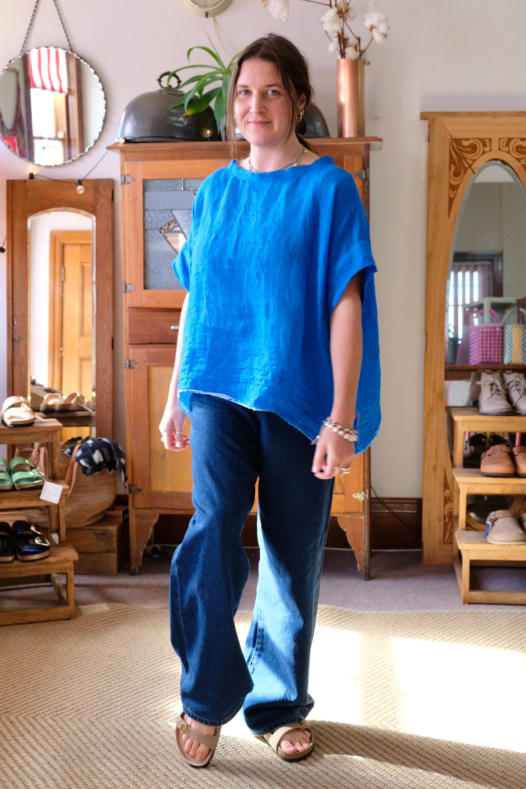 Gauze linen Tee - Azure