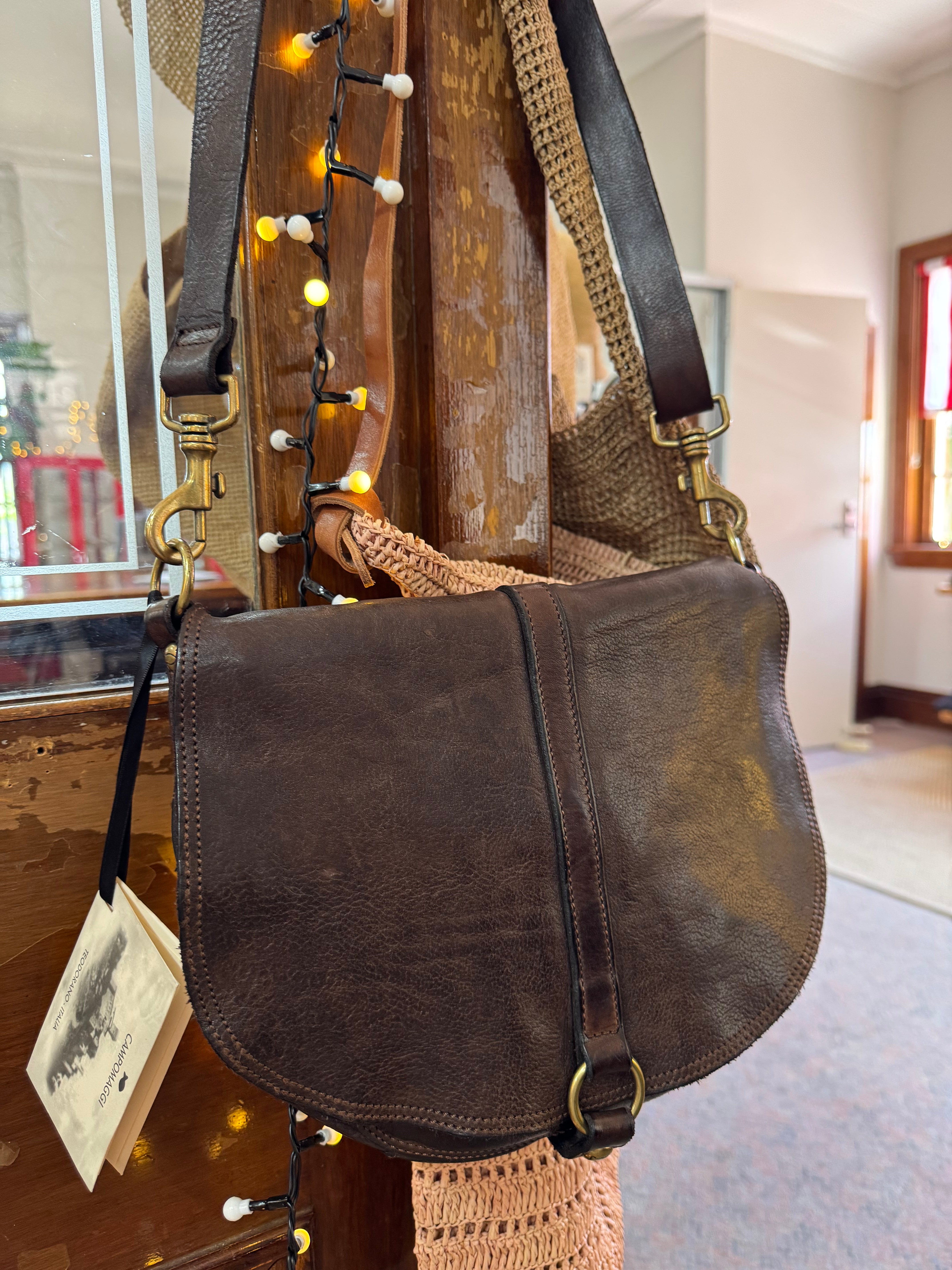 Eracle Shoulder Bag with Brass Ring - Dark Brown