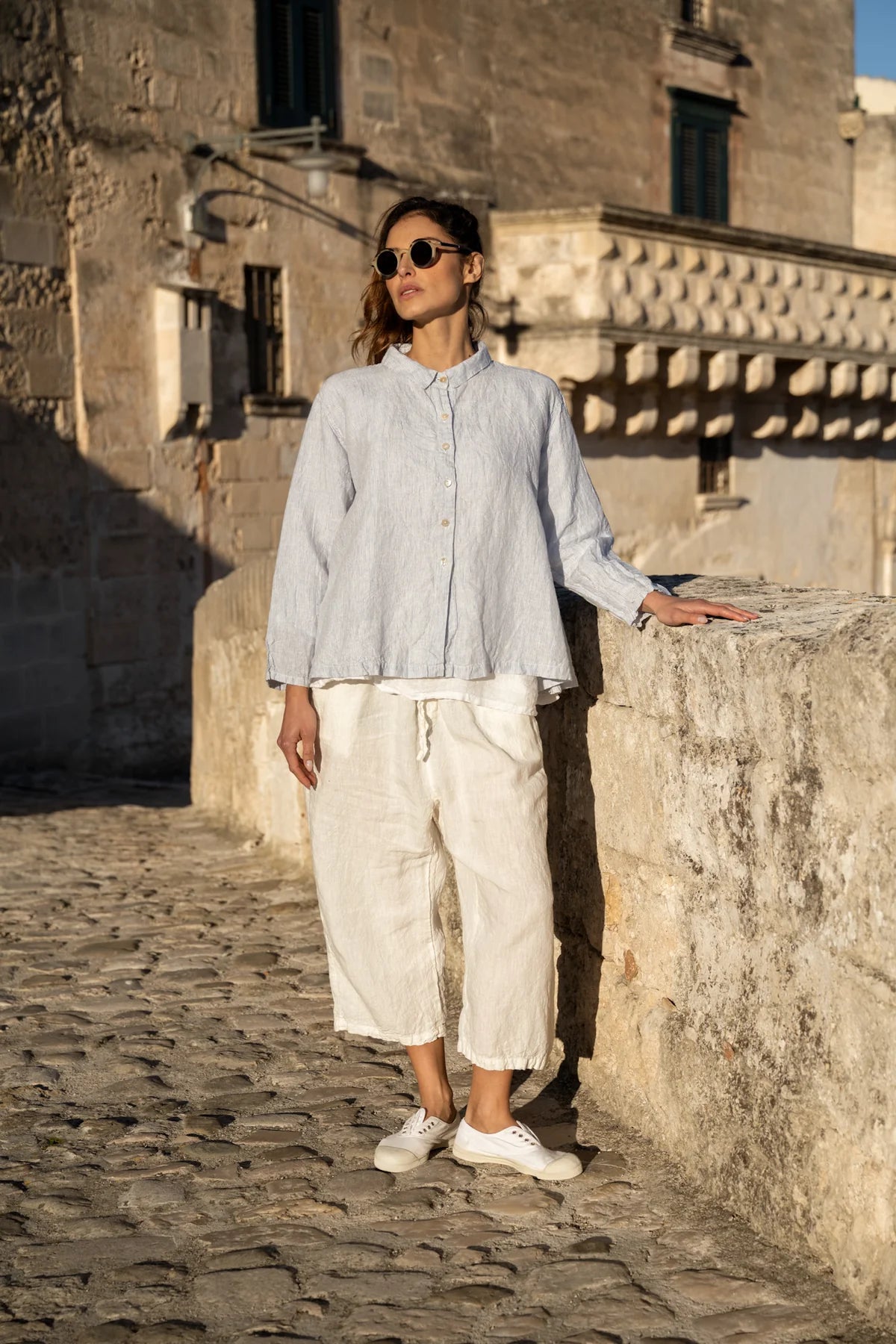 CHIARA linen SHIRT - Blue Pin Stripe