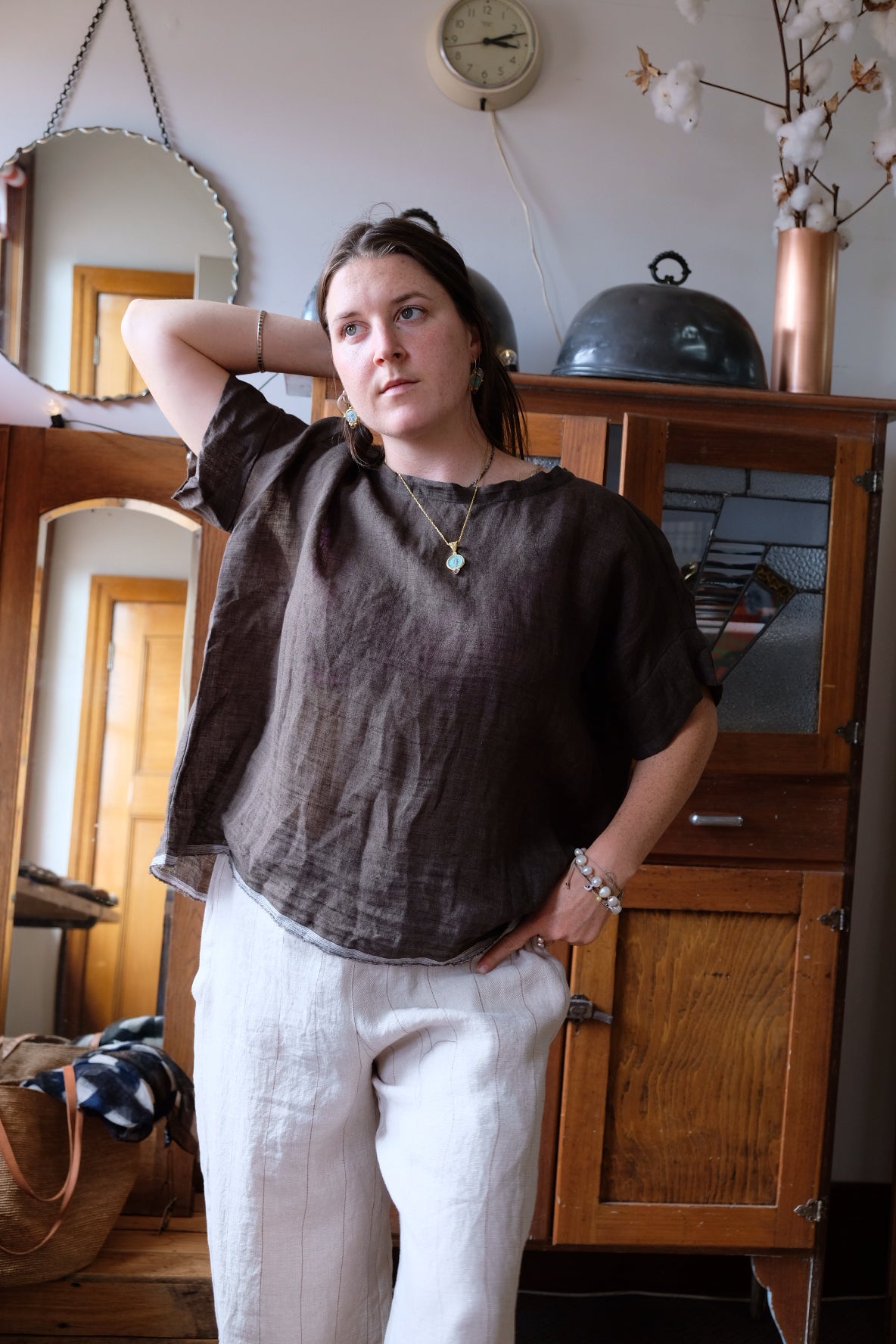 Gauze linen Tee - Khaki