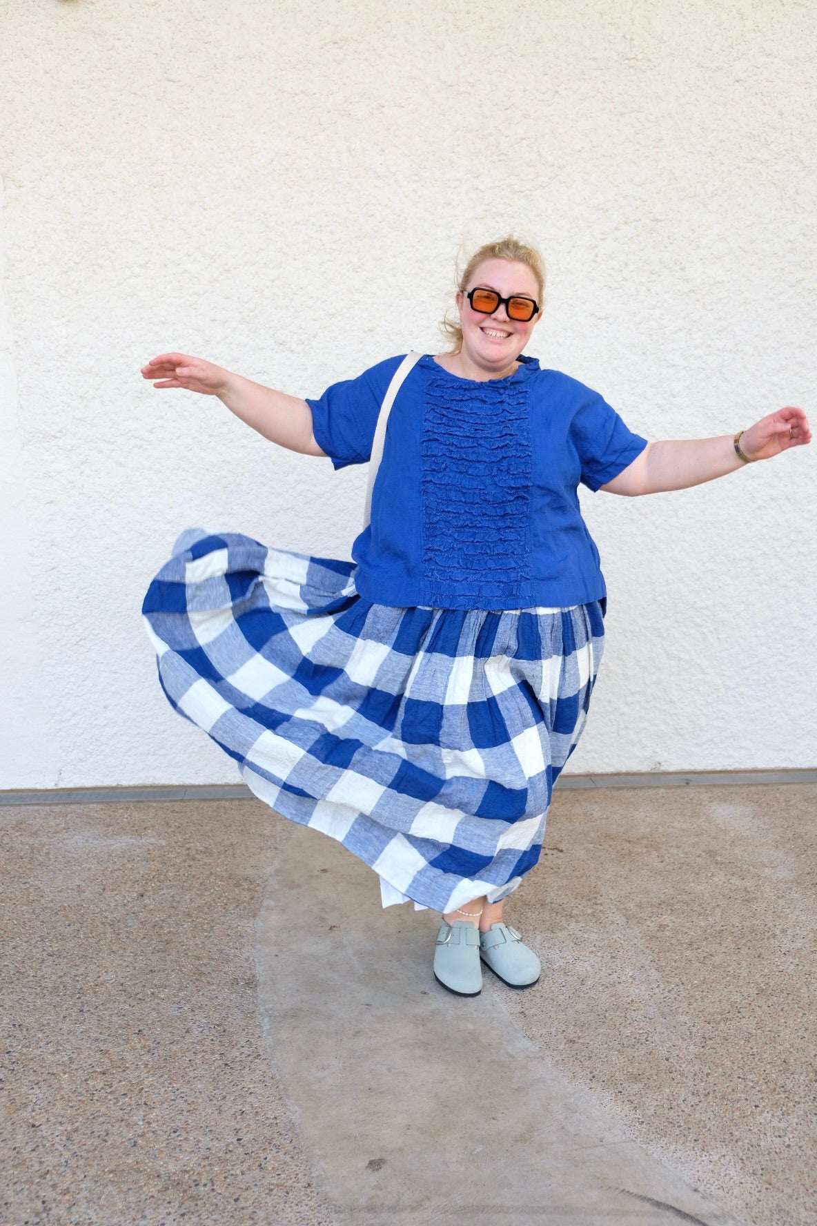 High Tea Slip - Blue Gingham Linen