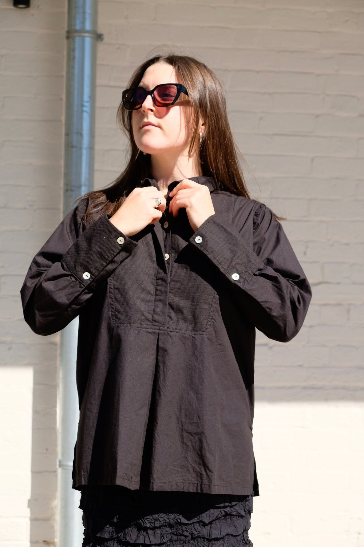 Winifred Shirt - Cotton Poplin - Black