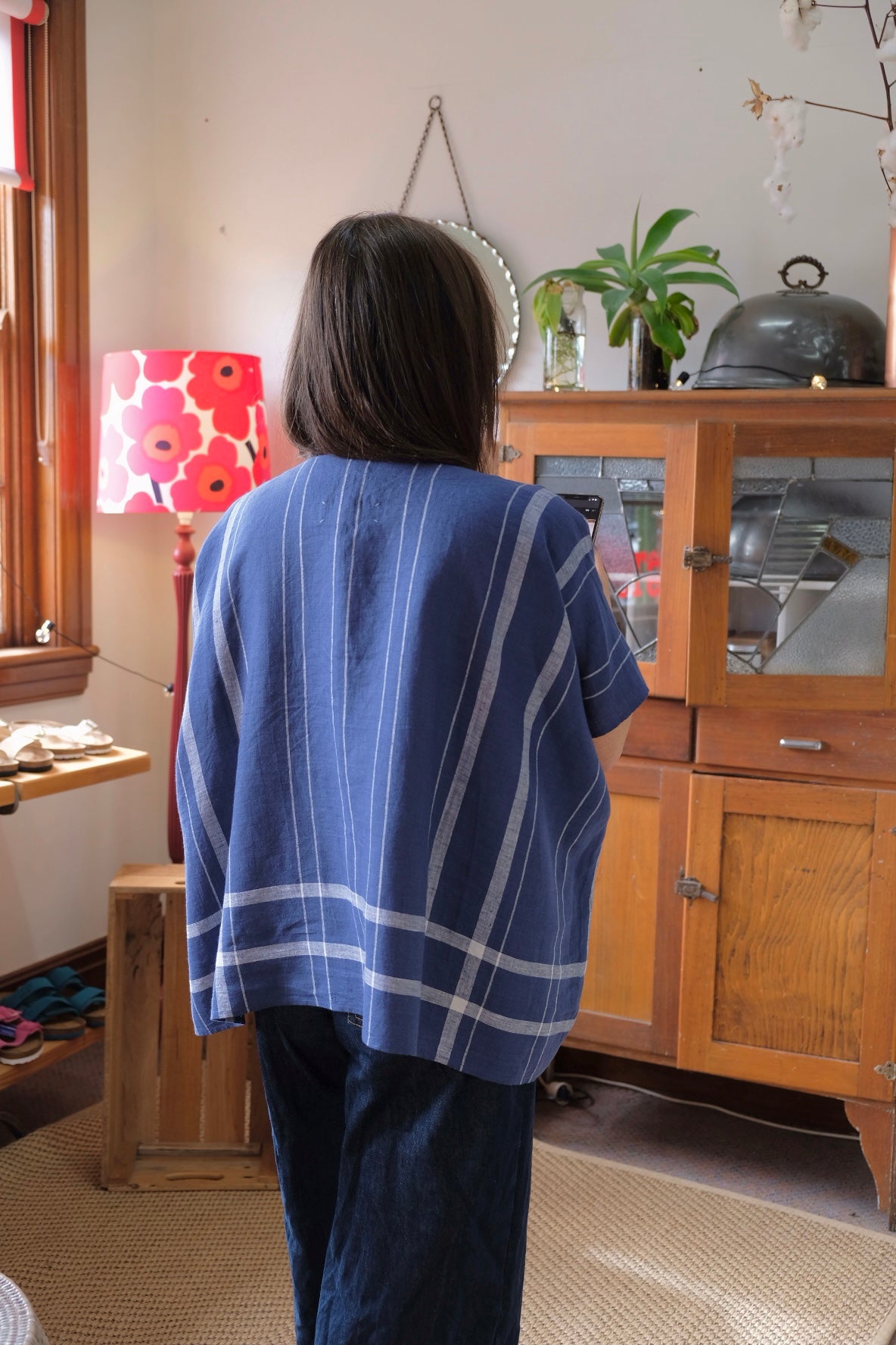 Tuck Top Plaid Linen Indigo