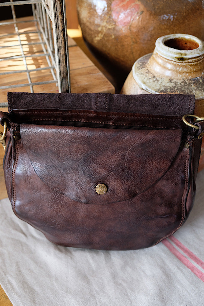 Eracle Shoulder Bag with Brass Ring - Dark Brown