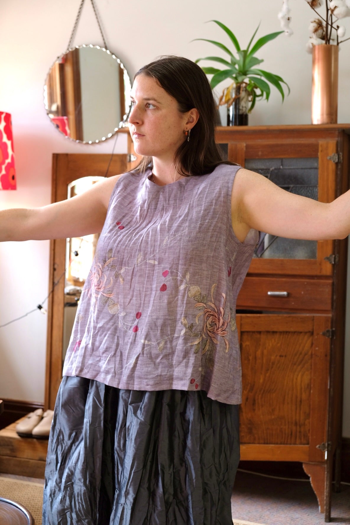 Peony Singlet Floral Print - Grey