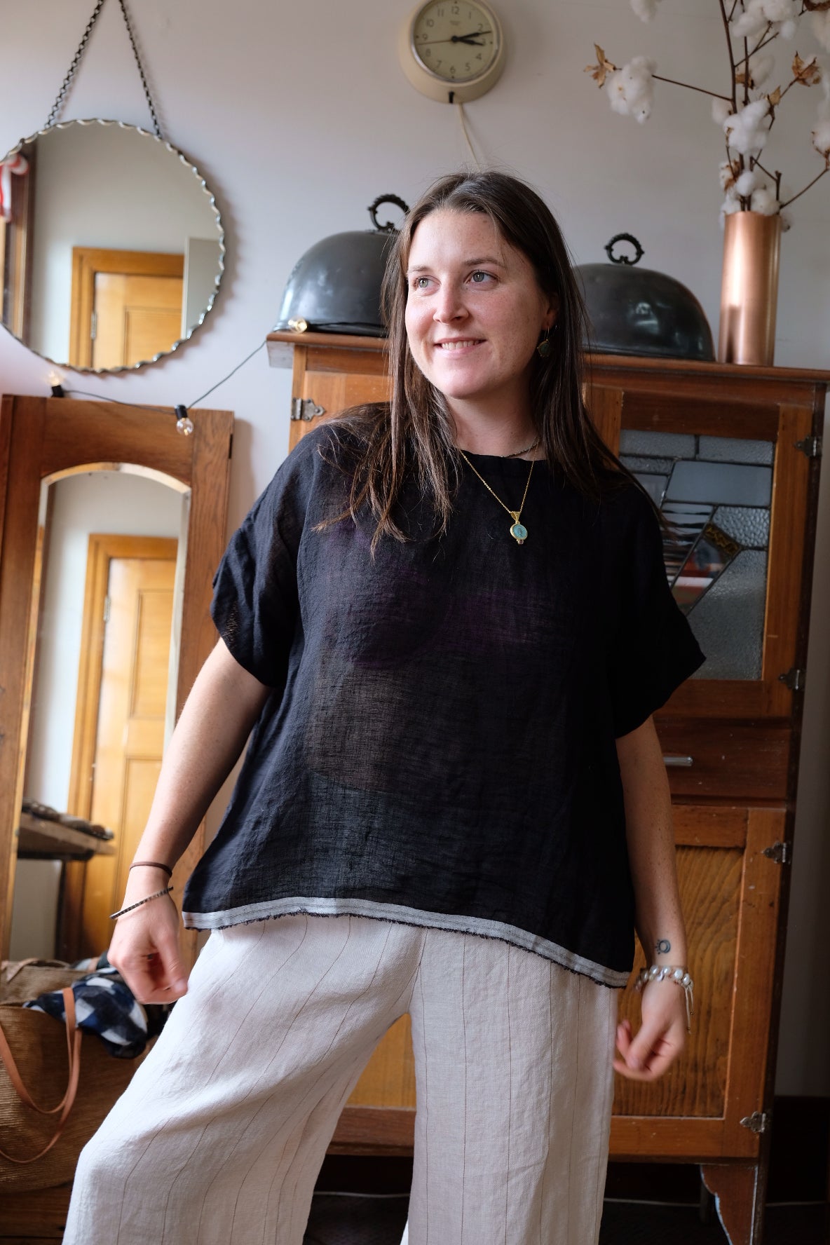 Gauze linen Tee - Black