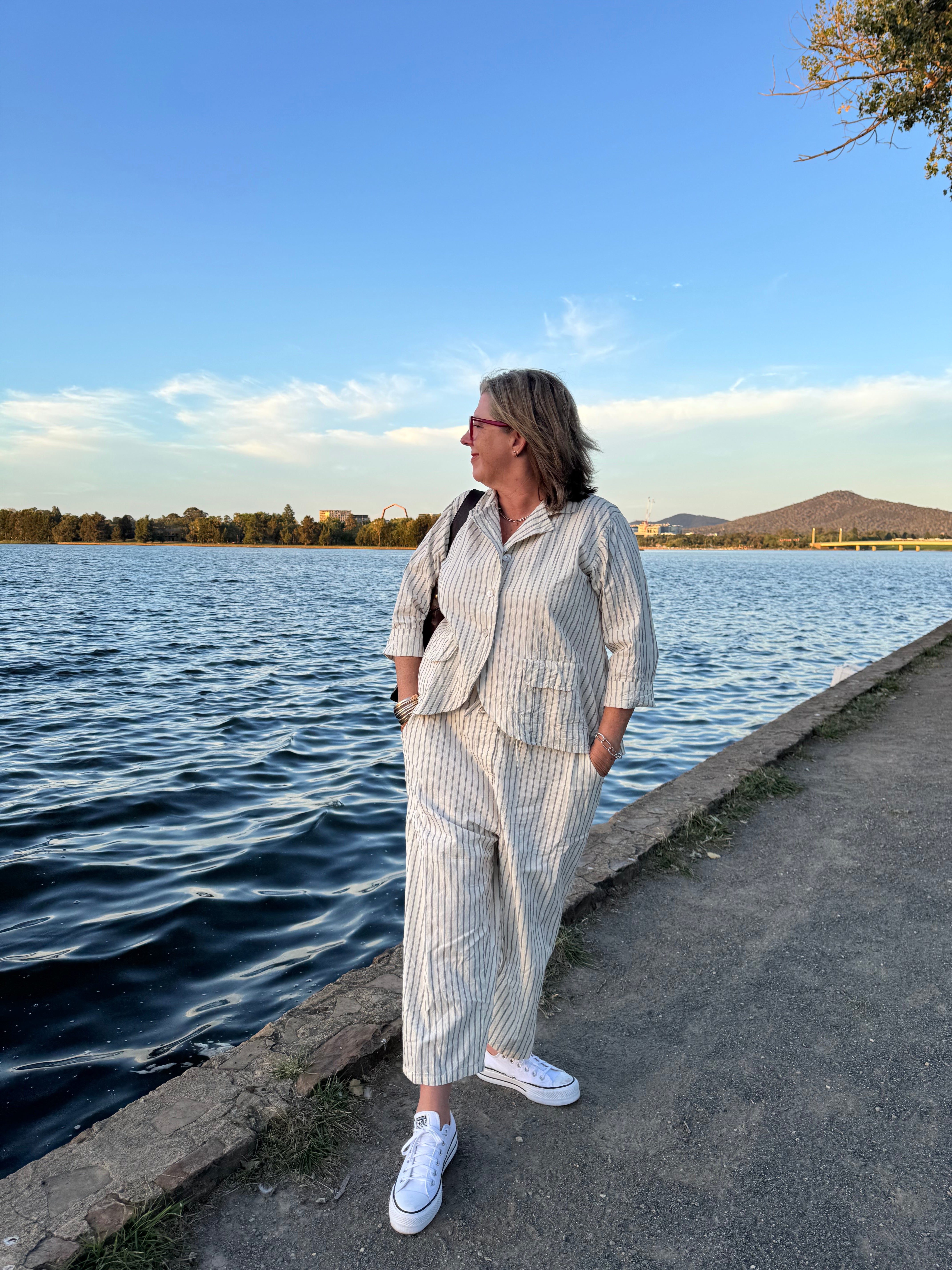 Darcy Pant Cotton - Cream Ticking