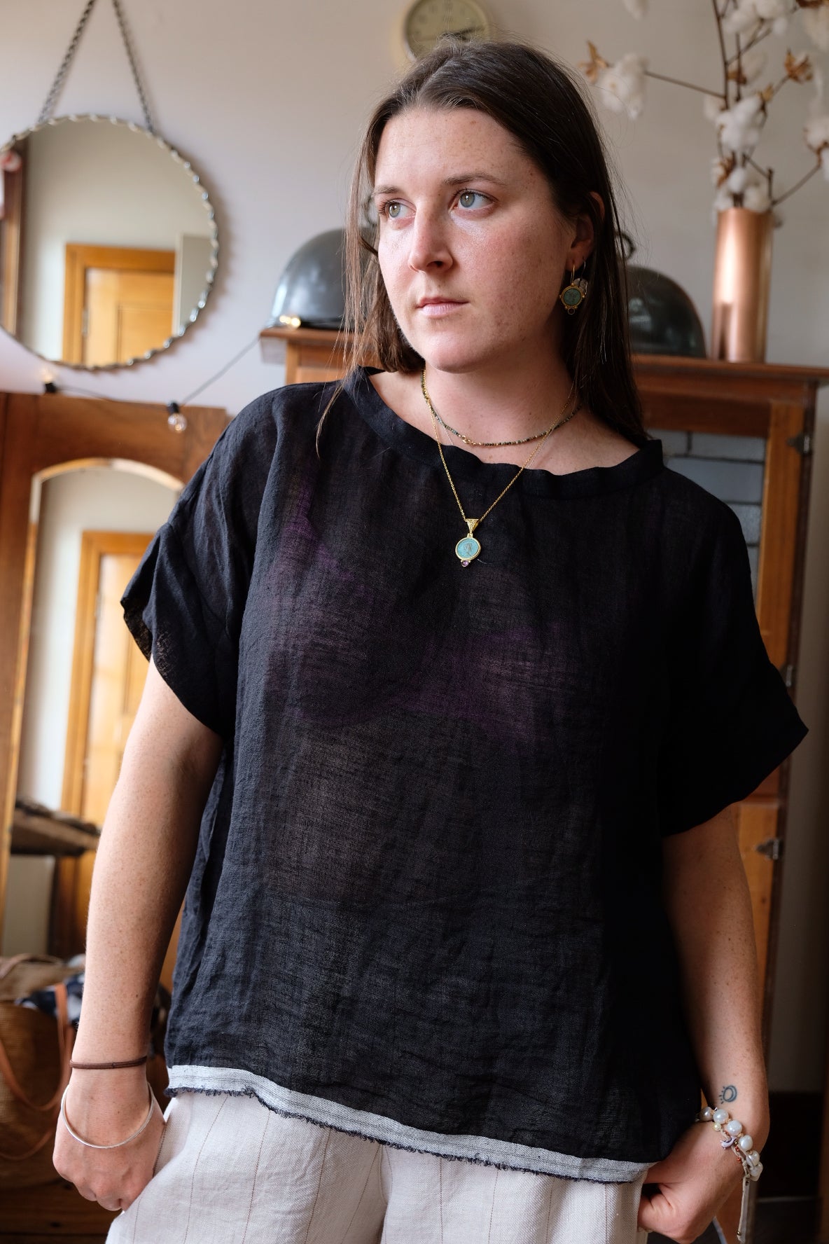 Gauze linen Tee - Black