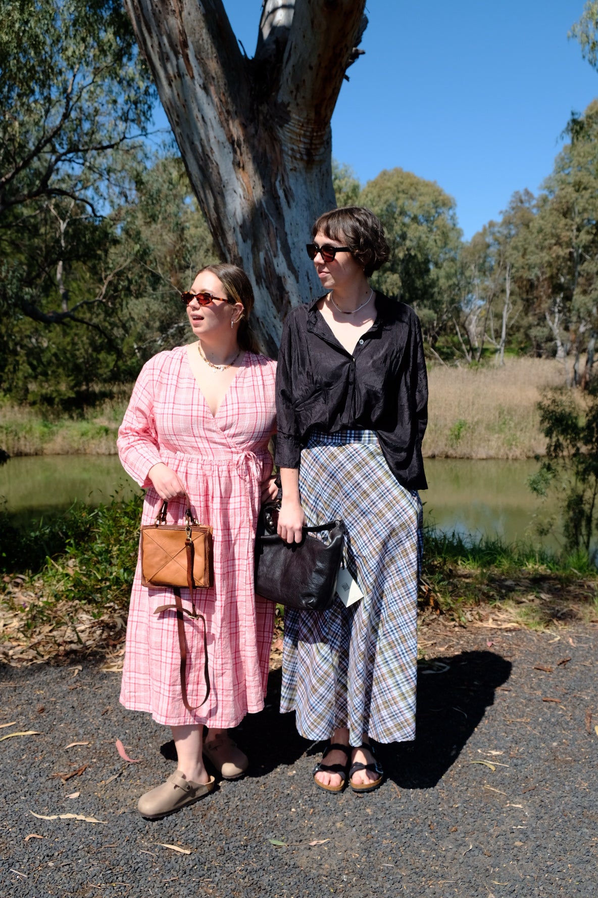 Amilie Wrap Dress - Red & Pink Check Linen