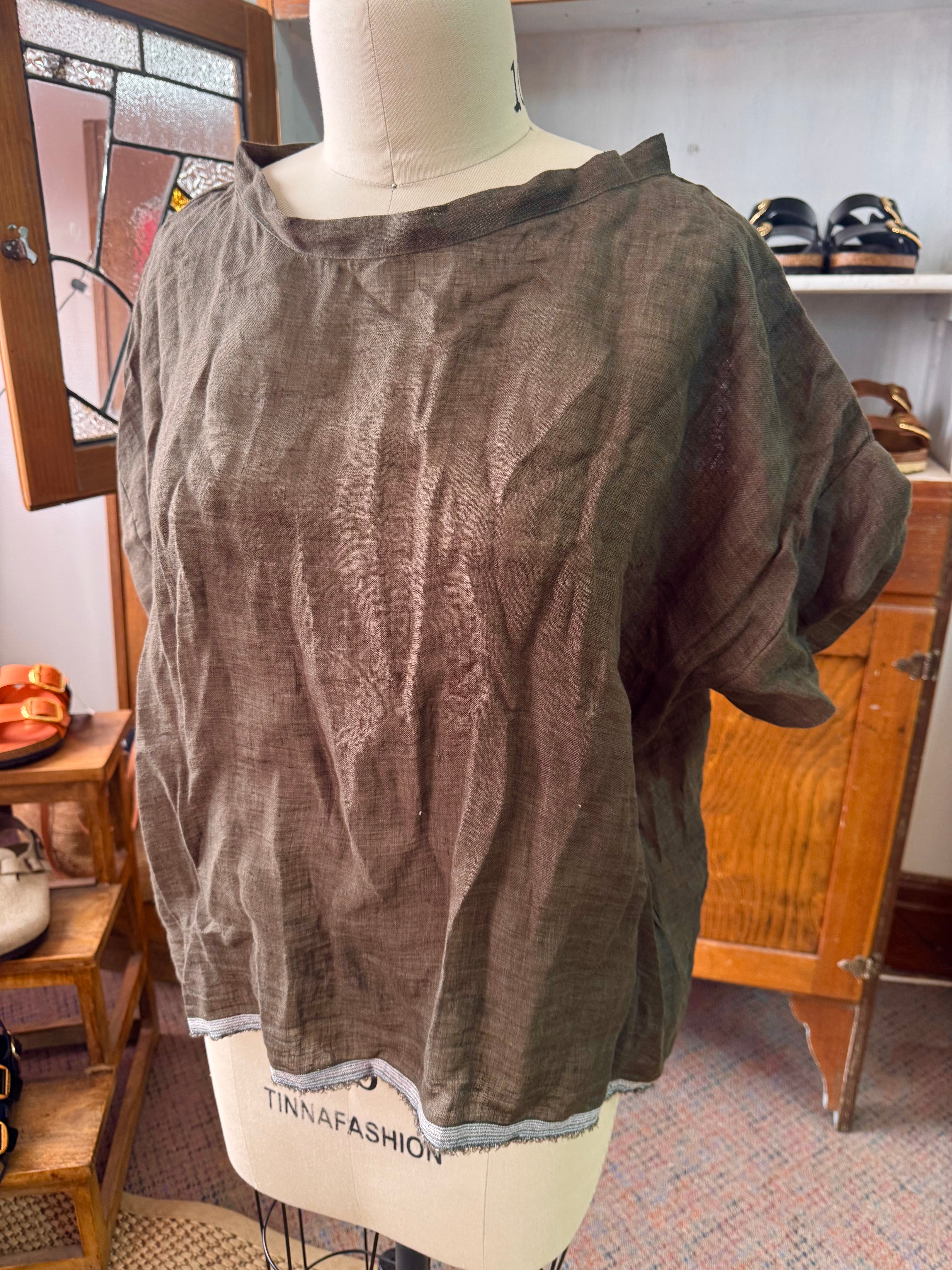 Gauze linen Tee - Khaki