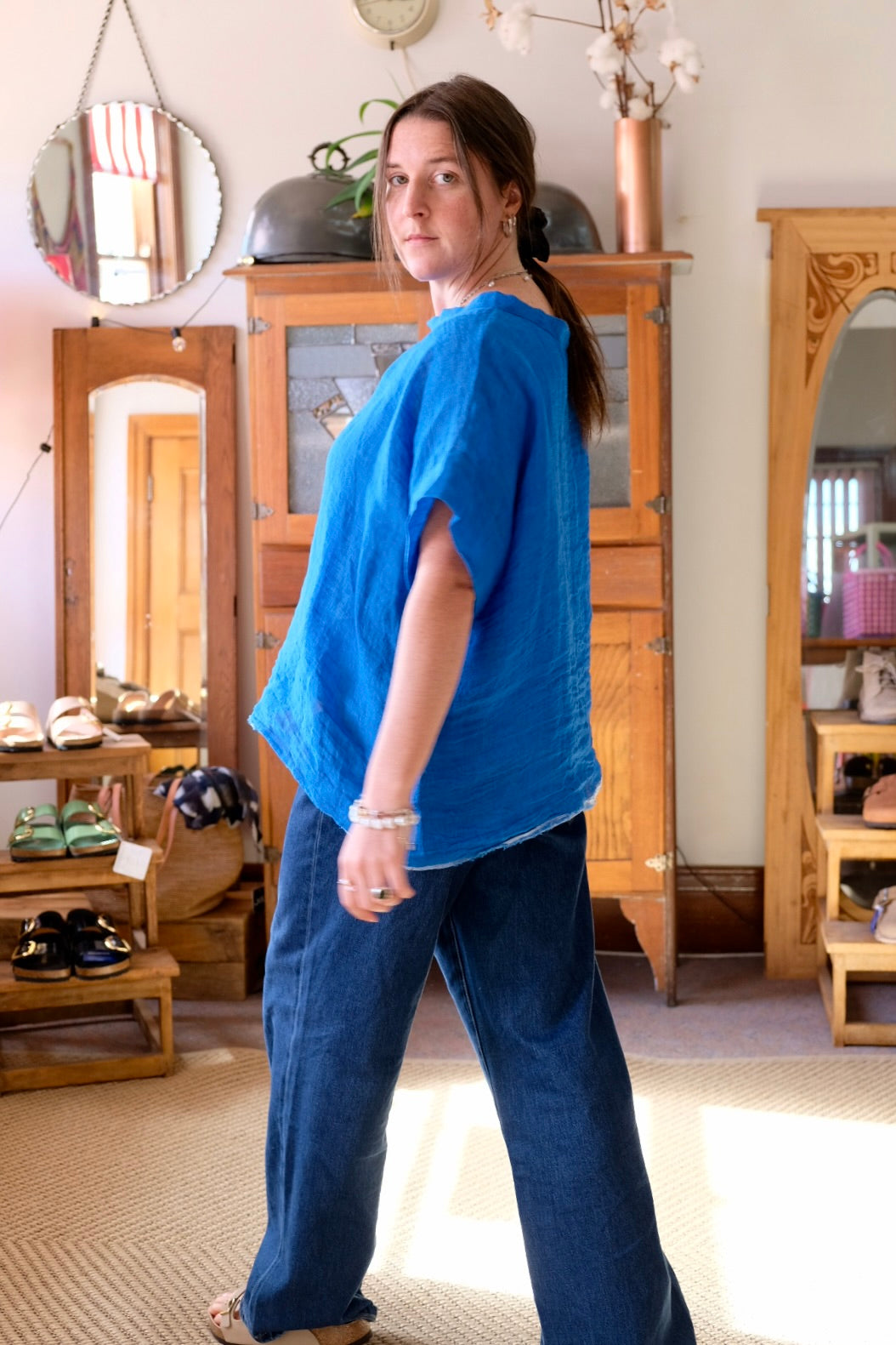 Gauze linen Tee - Azure