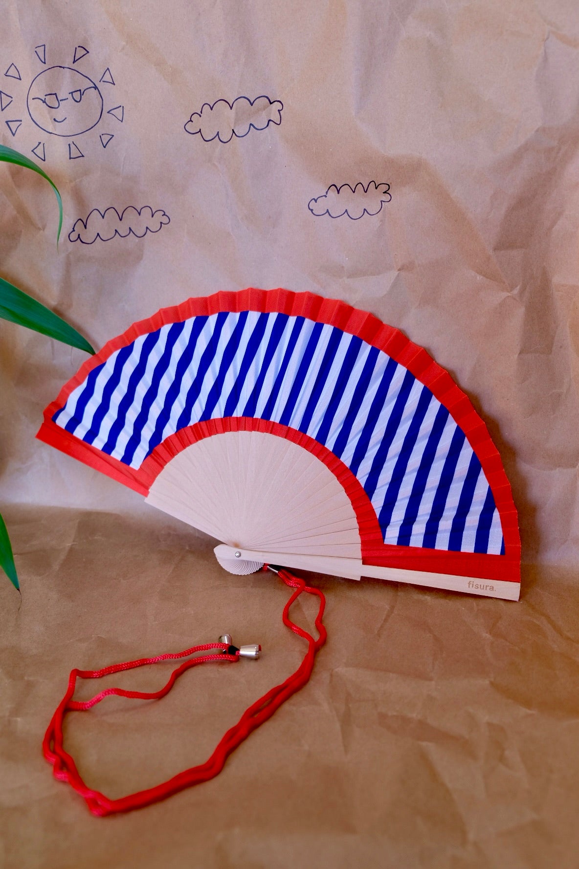 Folding Hand Fan - Red & Blue Stripes