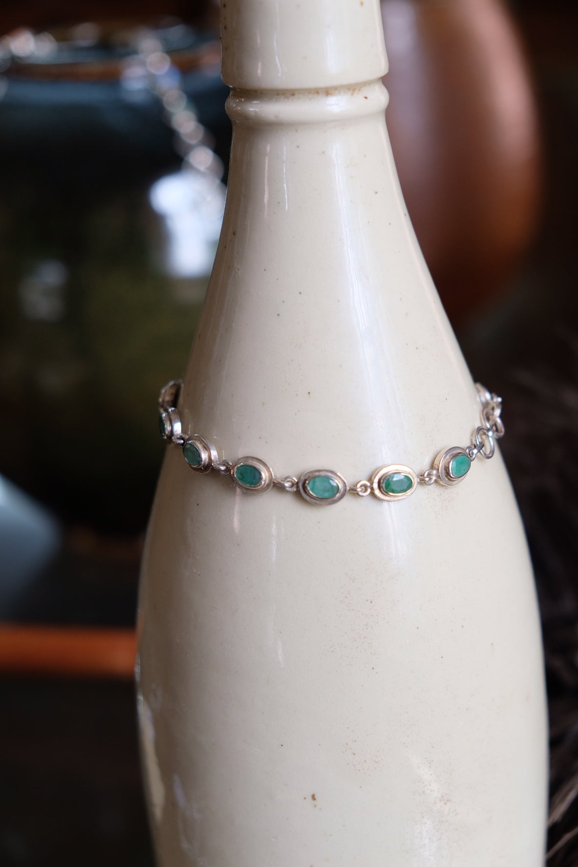 Emerald quartz and silver bracelet
