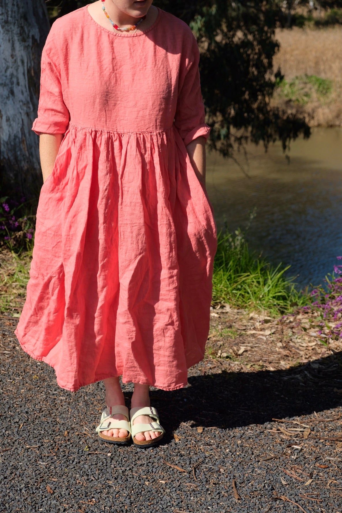 knee length dresses for ladies Made In Italy Penny Print Linen Dress