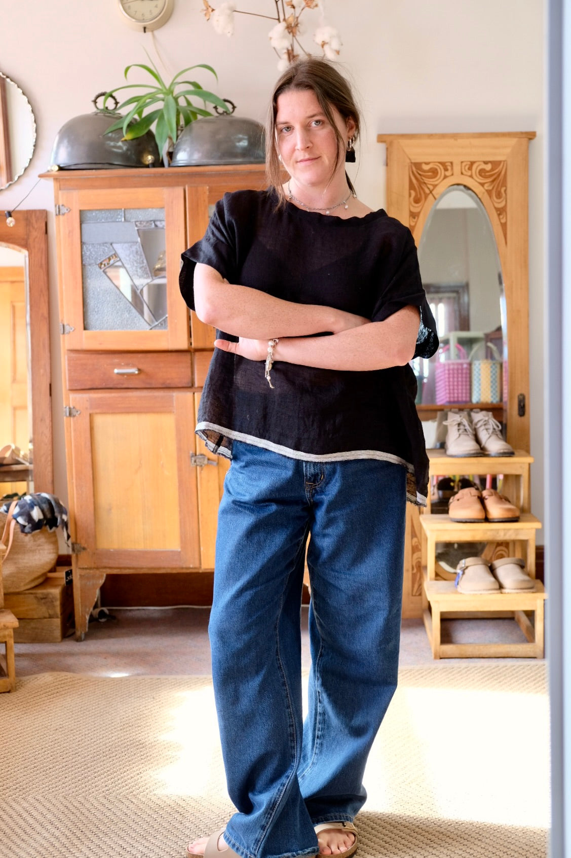 Gauze linen Tee - Black