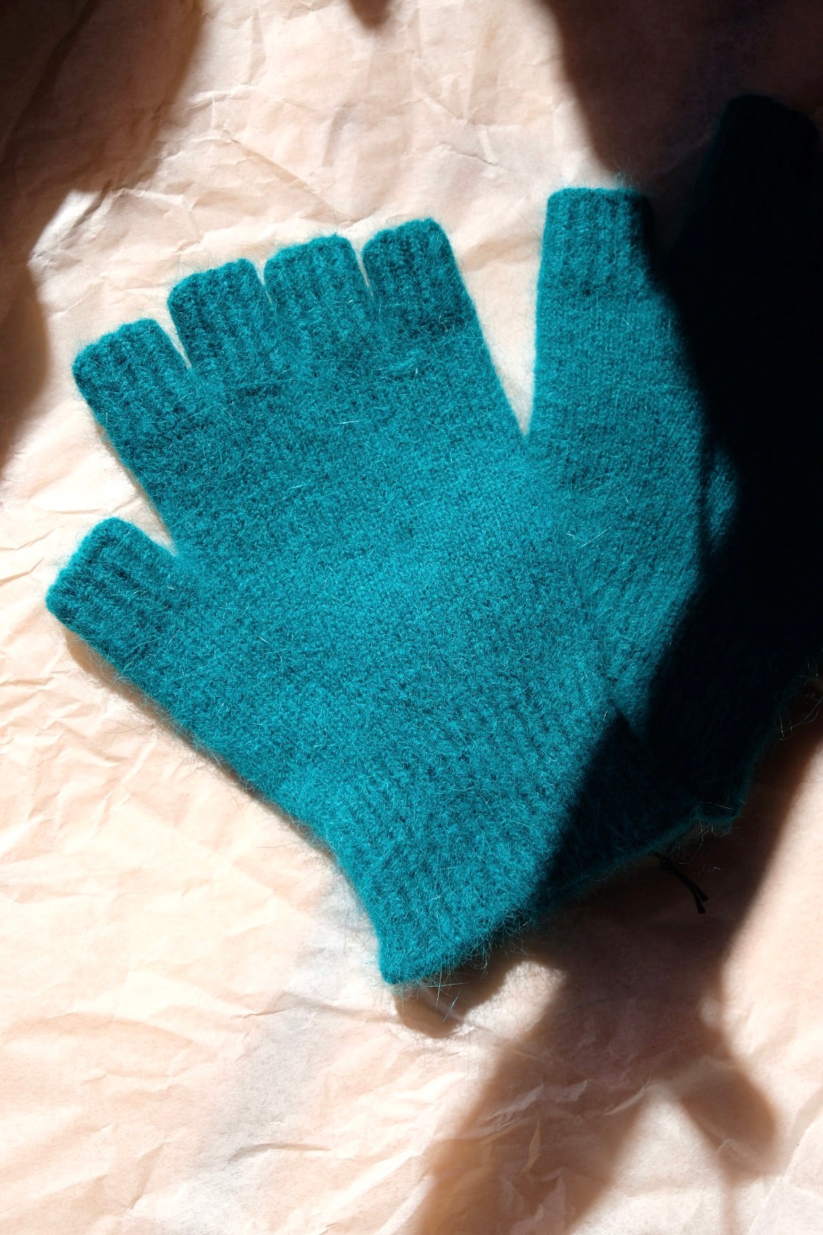 Angora/Lambswool Fingerless Gloves Small Cuff - Bright Turquoise