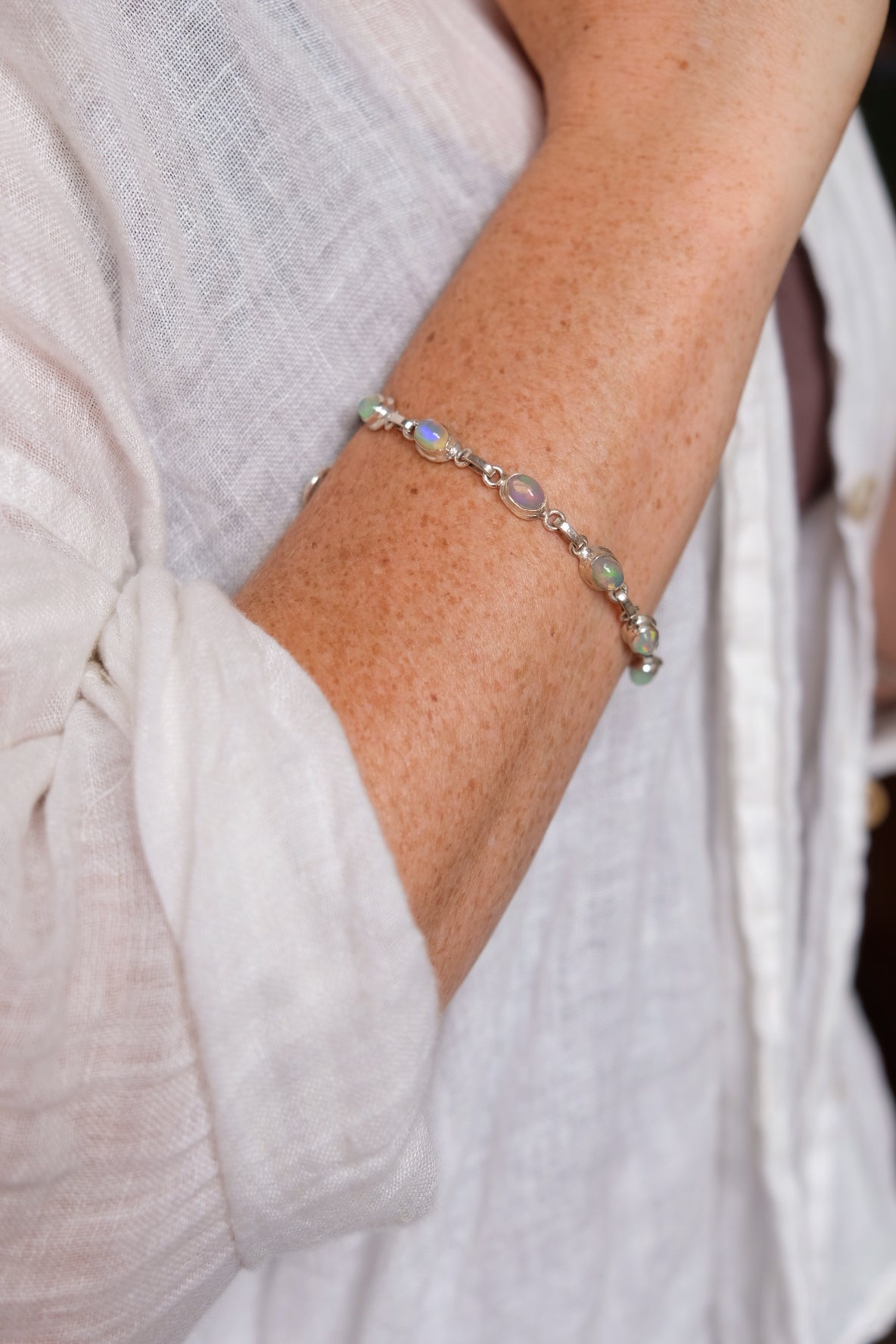 Opal quartz and silver bracelet