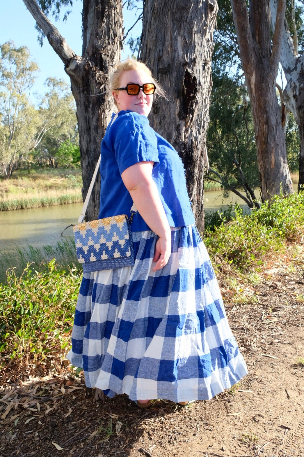 High Tea Slip - Blue Gingham Linen